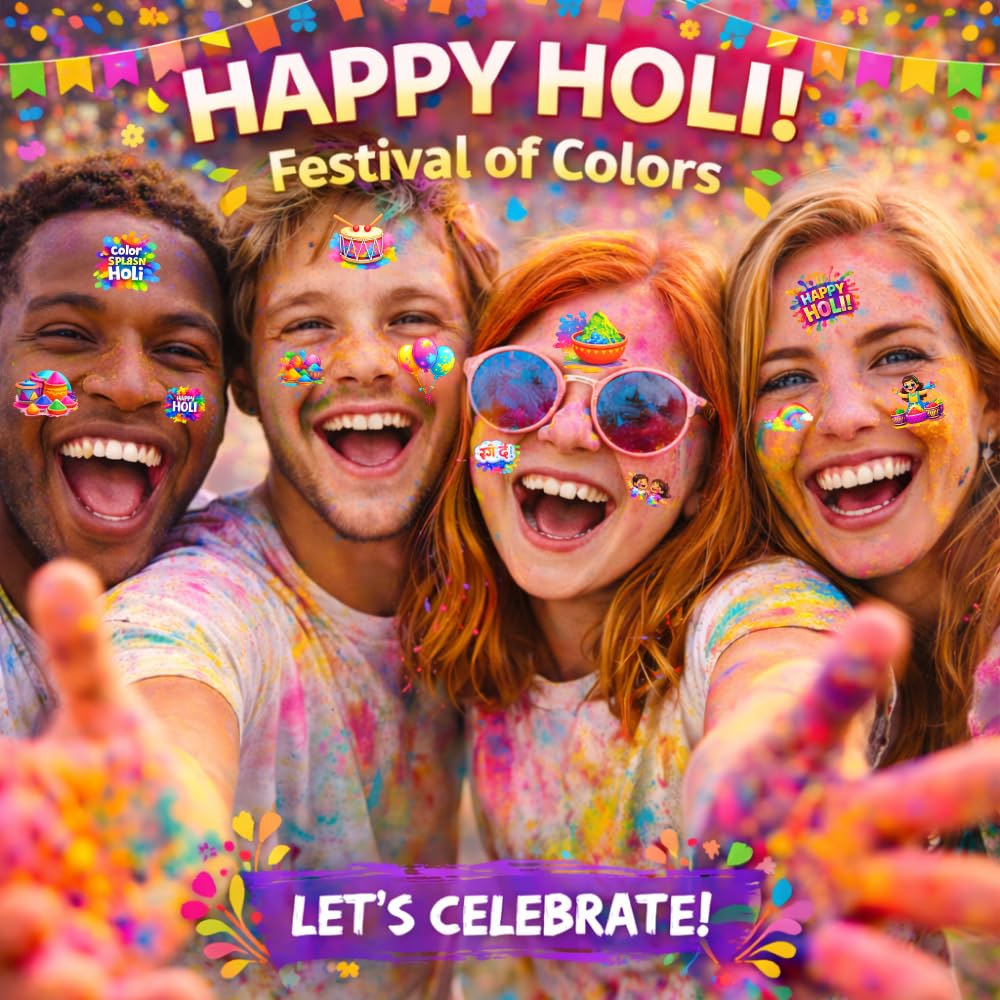 Holi Day Temporary Tattoo Stickers - 100pcs Holi Party Favors Indian Festival of Colors Party Happy Holi Party Supplies Decorations Colorful Holi Religious for Women Men