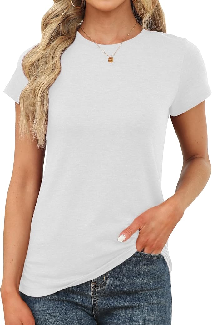 White holi Womens Short Sleeve Tops Summer T Shirts Round Neck Causal Fashion Basic Tee