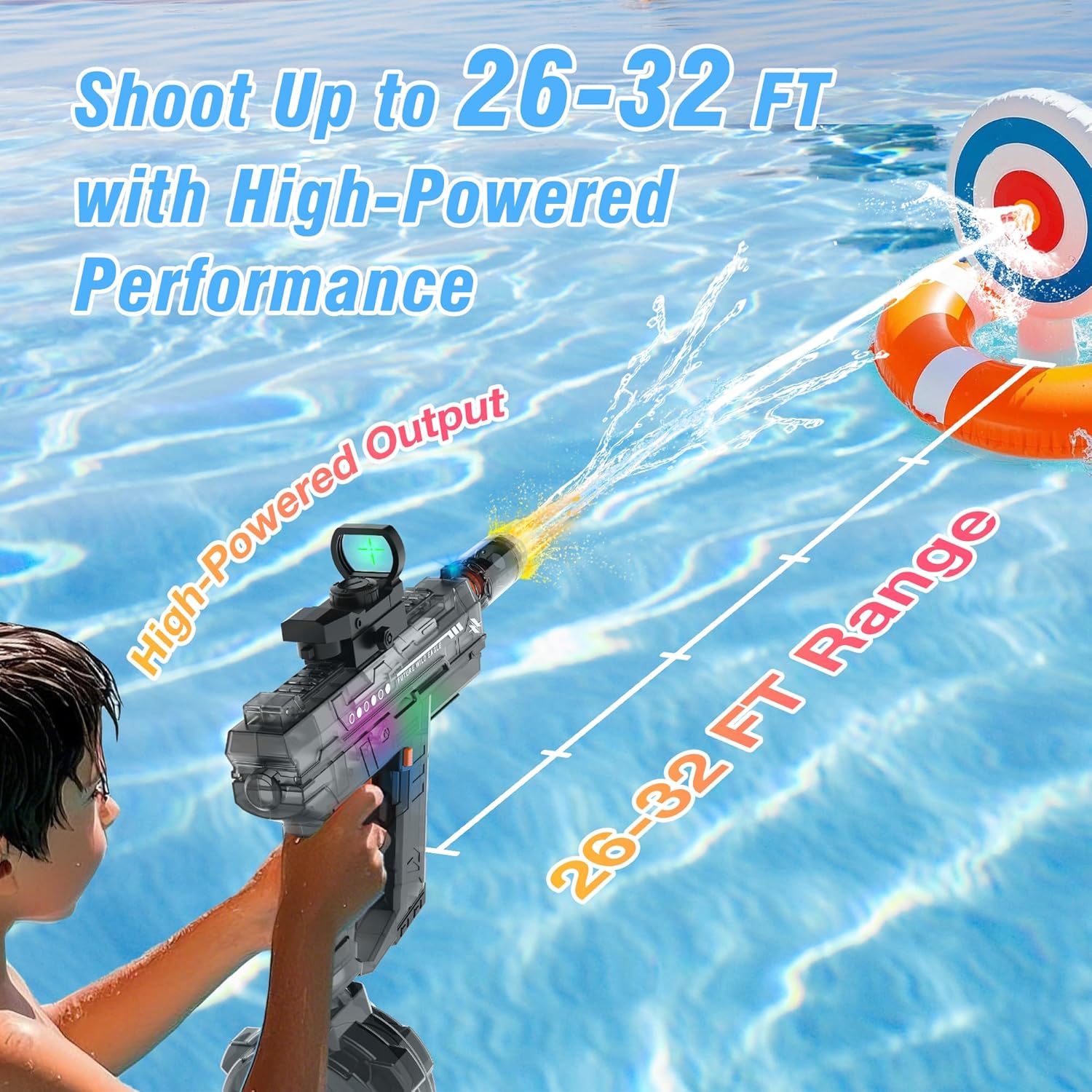 Electric Water Guns for Adults & Kids,Realistic Automatic Water Gun with 26-32 FT Long Range,800ml Large Water Tank,Splash-Resistant Design,Summer Outdoor Pool Beach Toy for Backyard Games