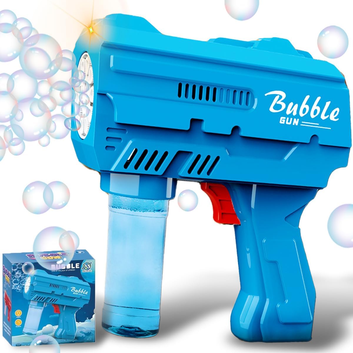 Kids Bubble Gun, Bubble Blaster with Refill Solution, Automatic Bubble Maker Blower & LED Light, Bubble Machine Guns for Toddlers Age 3-8, Outdoor Toys，Birthday Gifts，Easter, Wedding, Party (Blue)