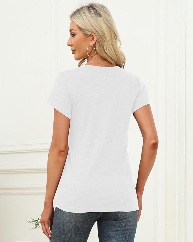 White holi Womens Short Sleeve Tops Summer T Shirts Round Neck Causal Fashion Basic Tee