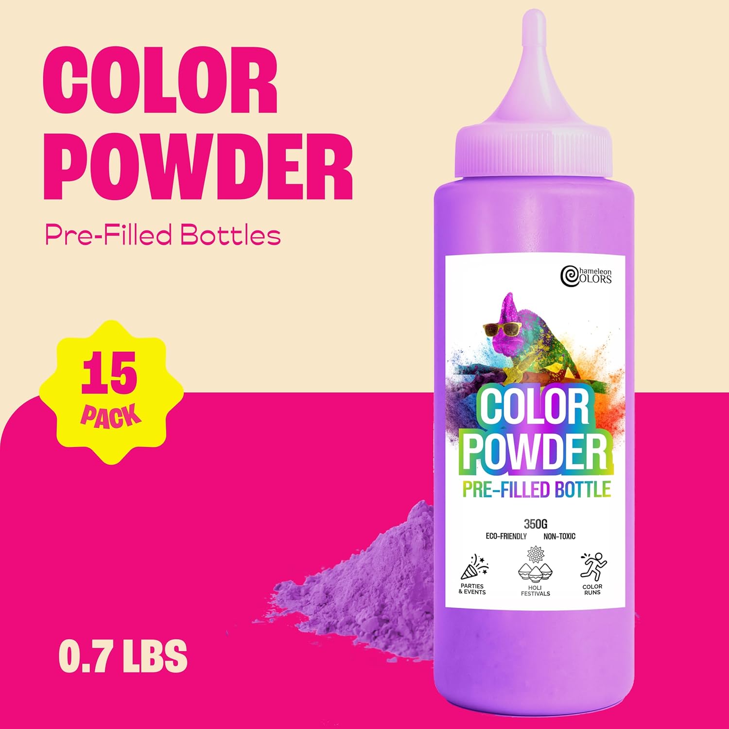 Vibrant Holi Colors Pre-Filled Squeeze Bottles, 15 Pack, 10 Colors,   Delivered on 3rd march