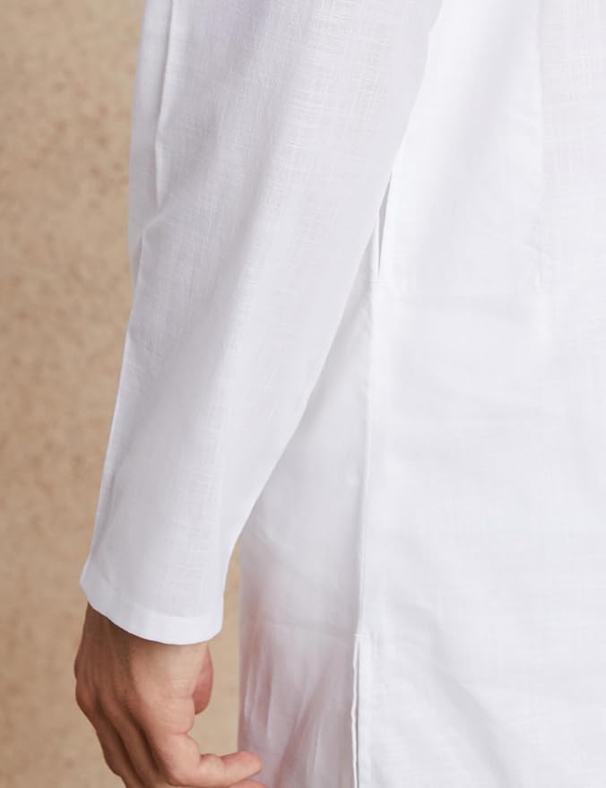 Men's 100% Cotton Solid Long Length Casual Kurta - Regular Fit (Available in Plus Sizes)