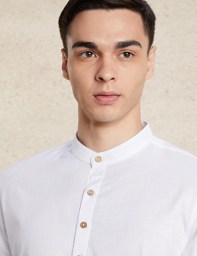 Men's 100% Cotton Solid Long Length Casual Kurta - Regular Fit (Available in Plus Sizes)