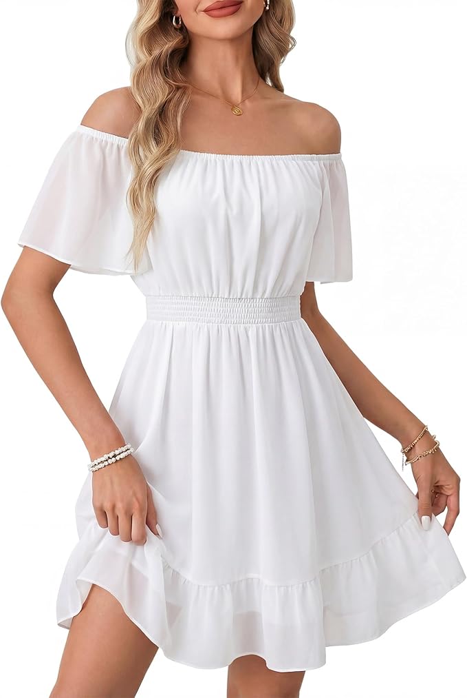 Timeson Womens Summer Dresses 2026 Ruffle Sleeves Elegant Flattering Chiffon Sundress