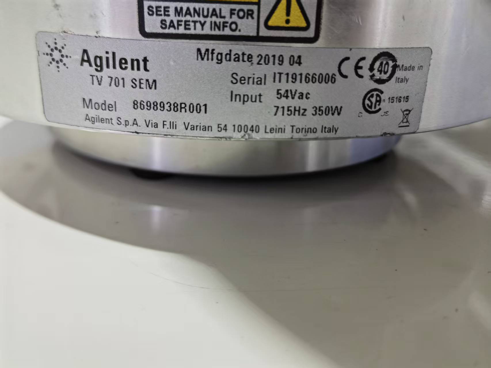 Agilent TV 701 SEM Turbo Pump