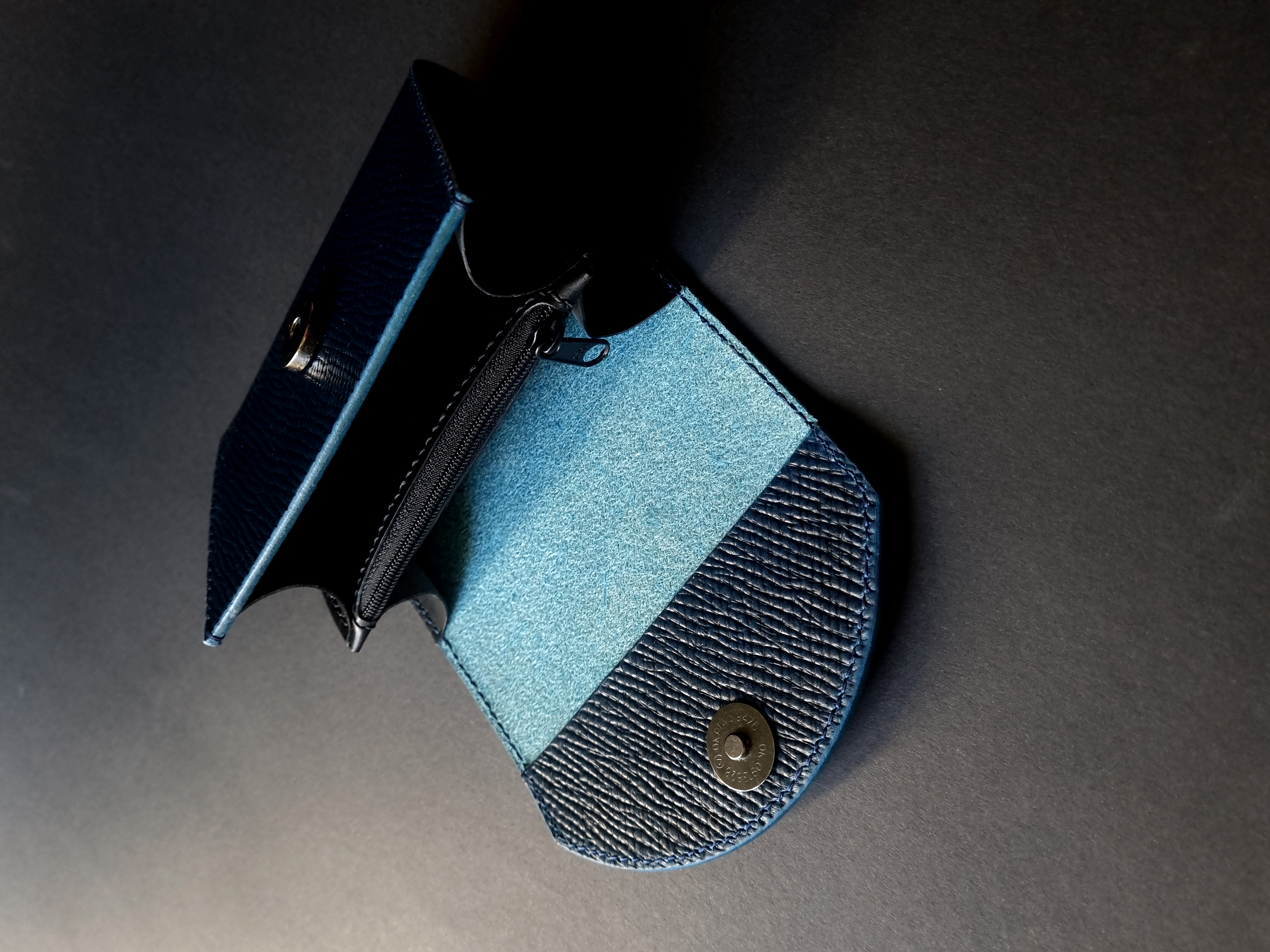 Blue Buttero Hatch Leather Wallet with Magnet Closure