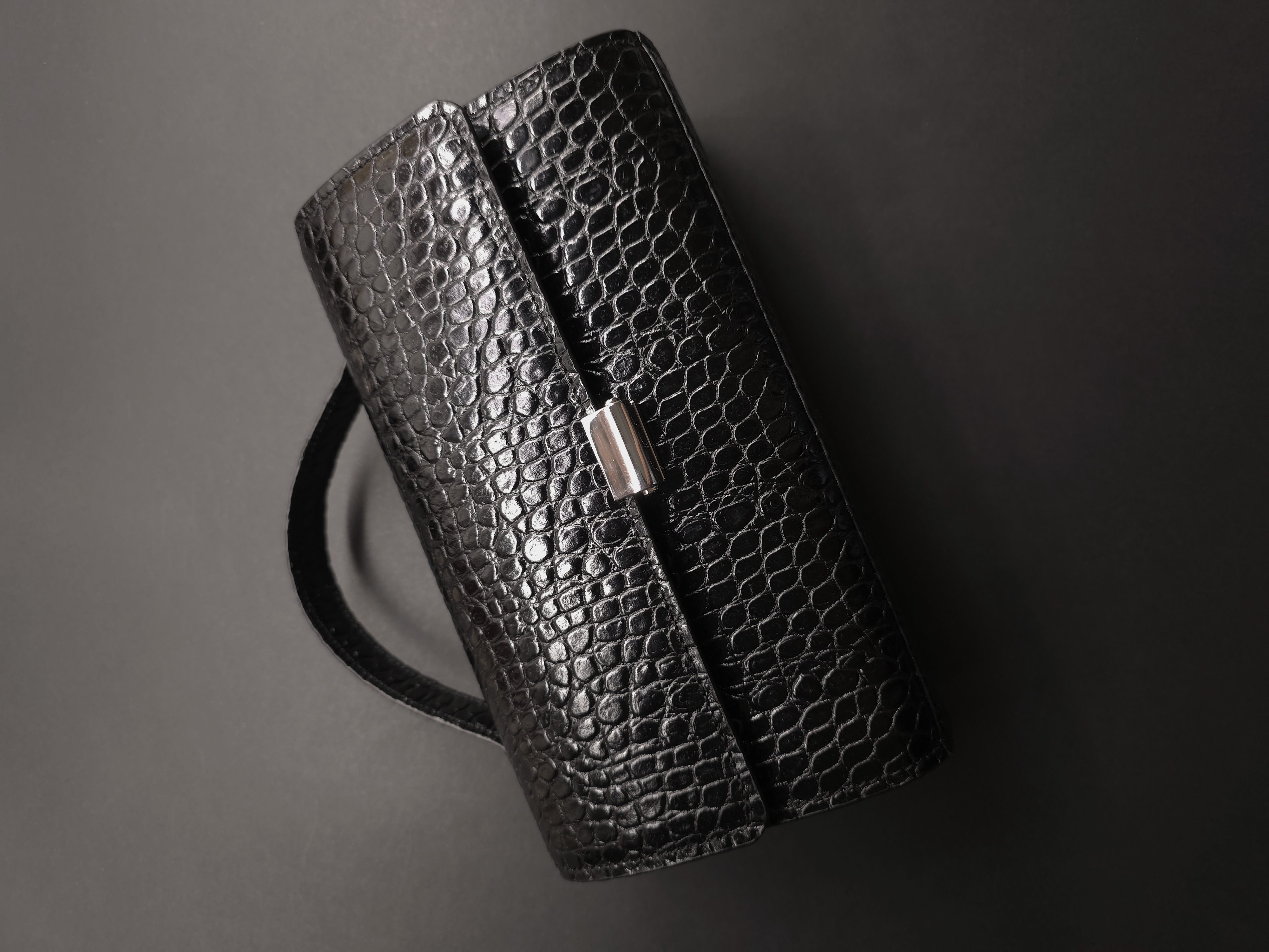 Black glossy finish top handle clutch