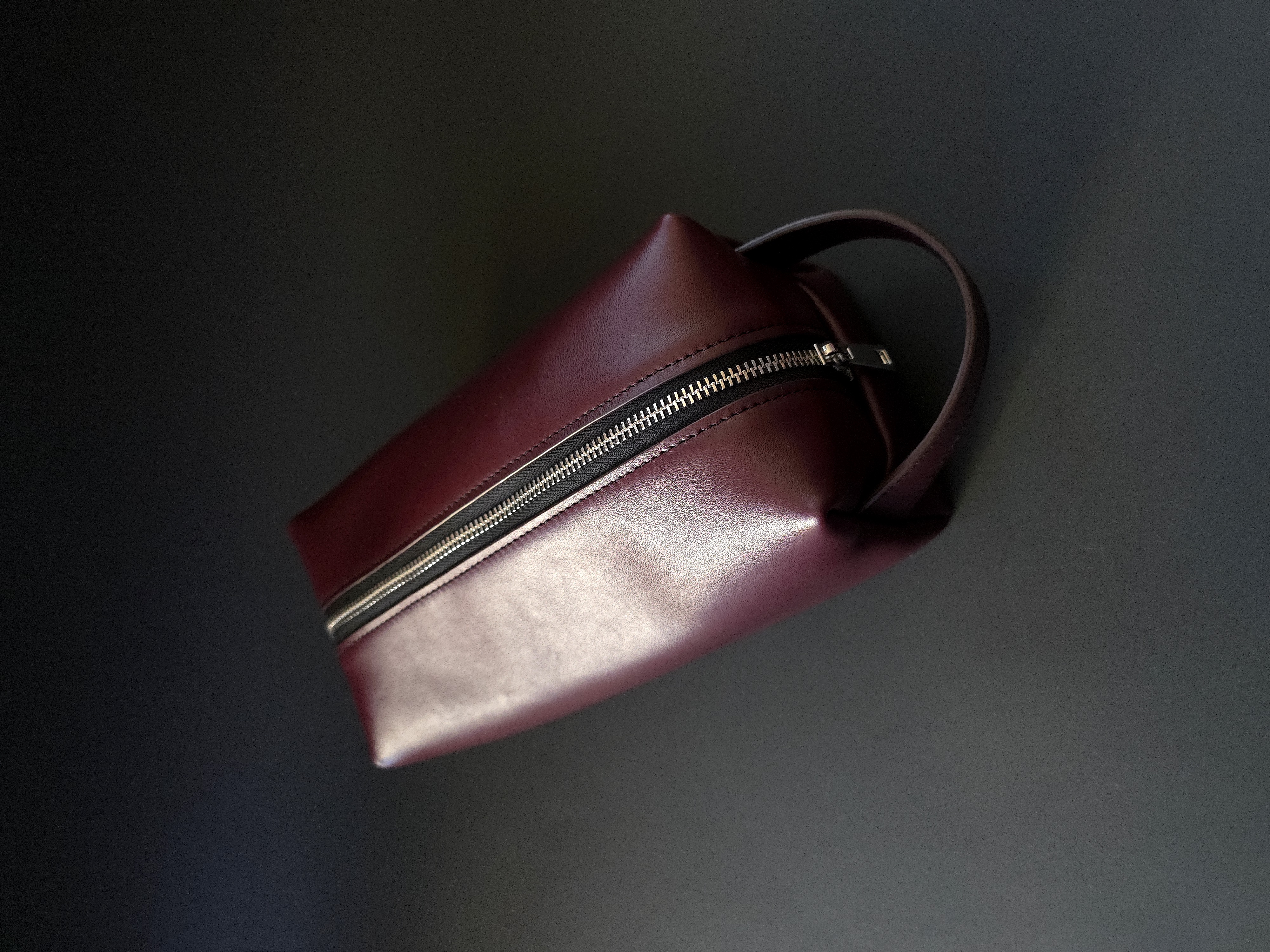 Burgundy Leather Travel Dopp Kit with Handle