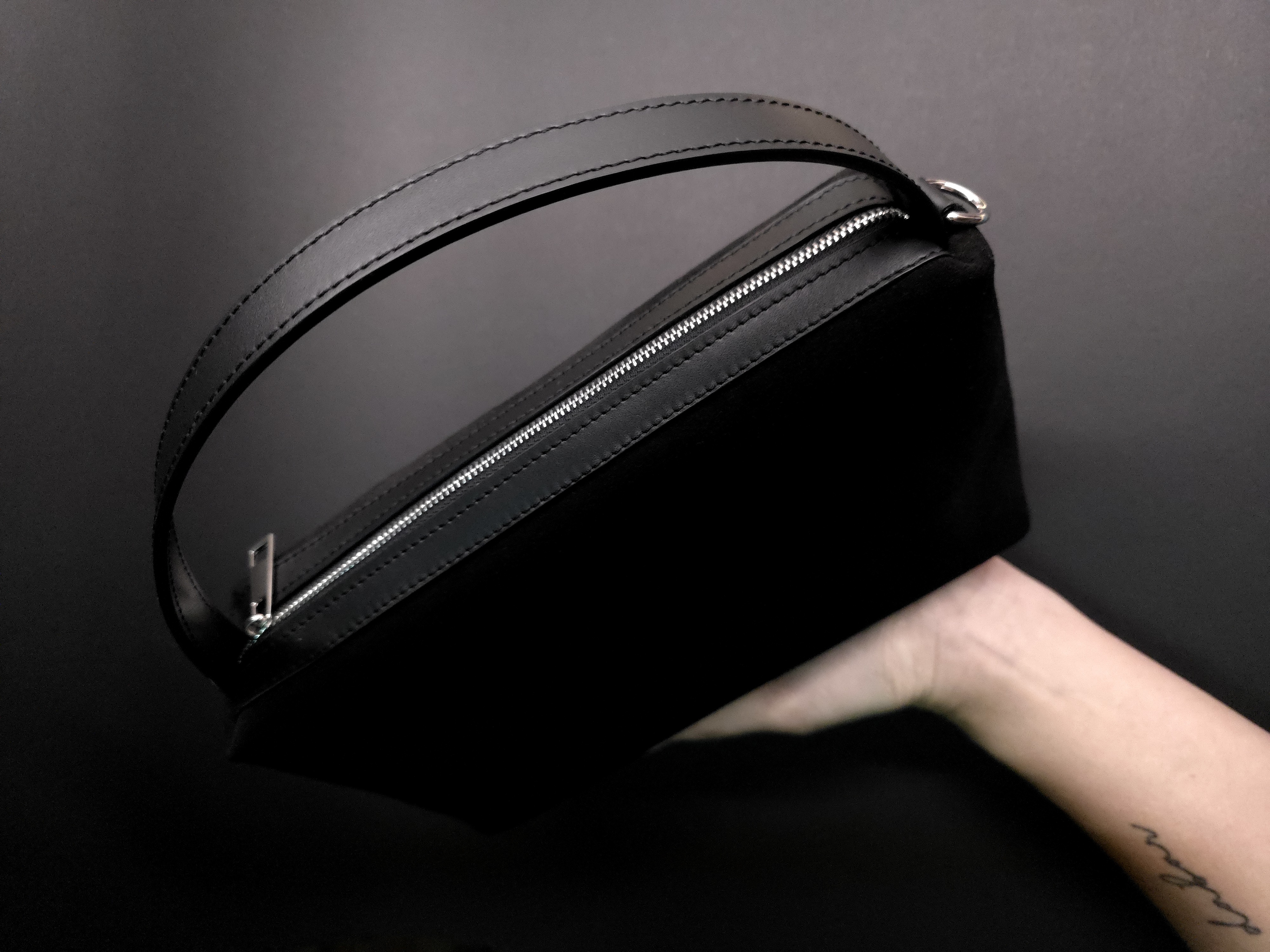 Black Suede Leather Handbag