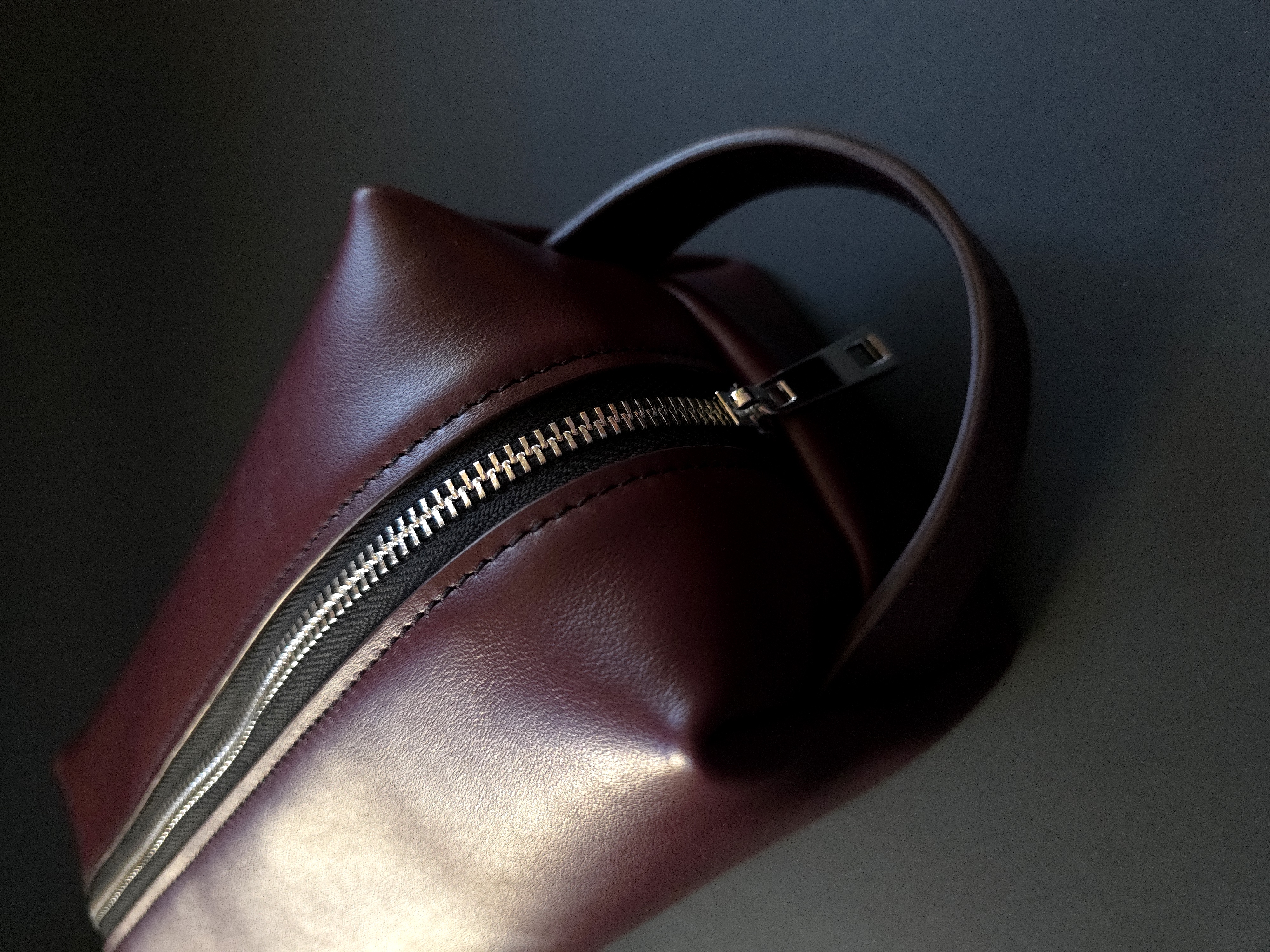 Burgundy Leather Travel Dopp Kit with Handle