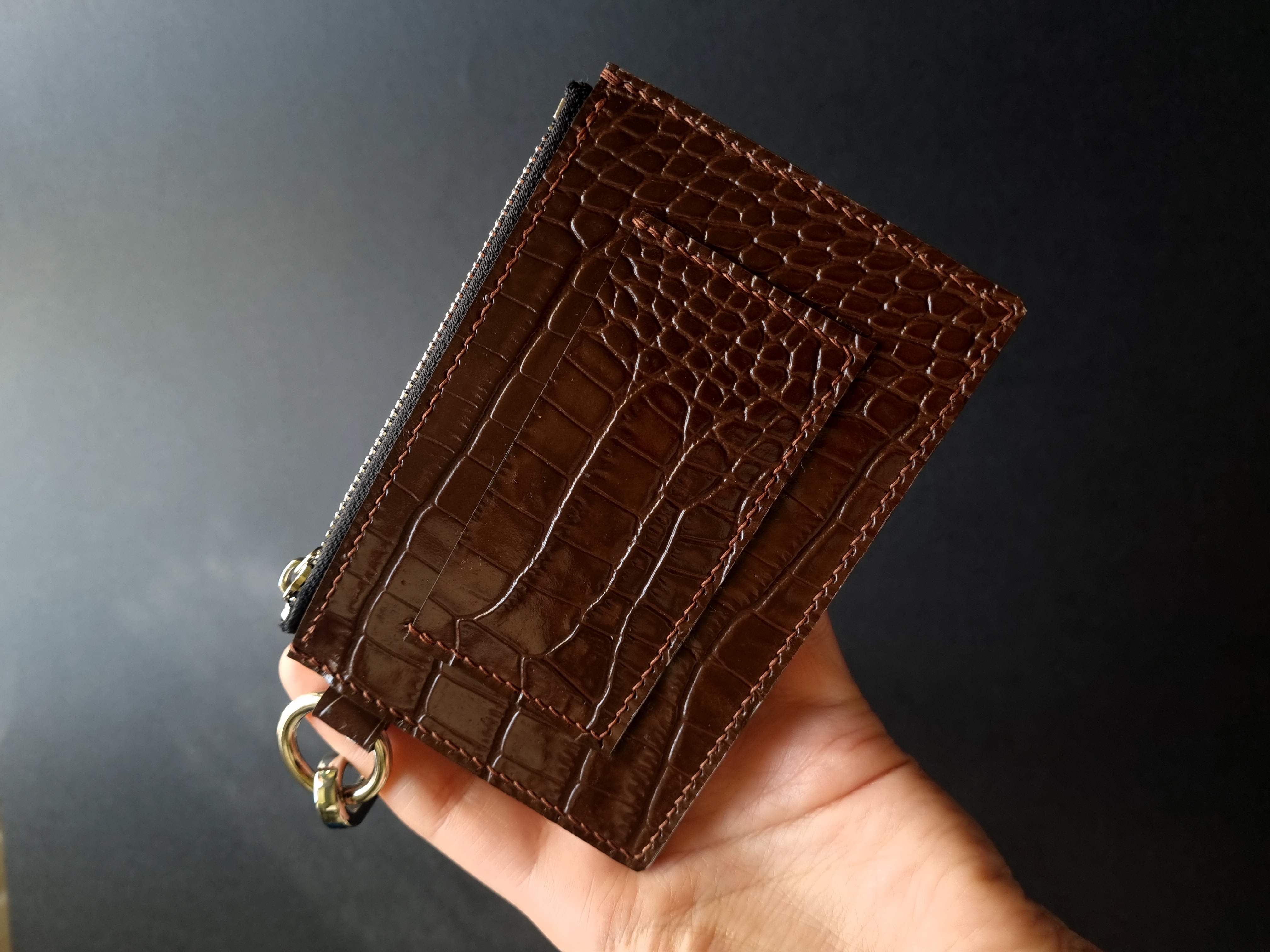Compact Crocodile Print Card Holder