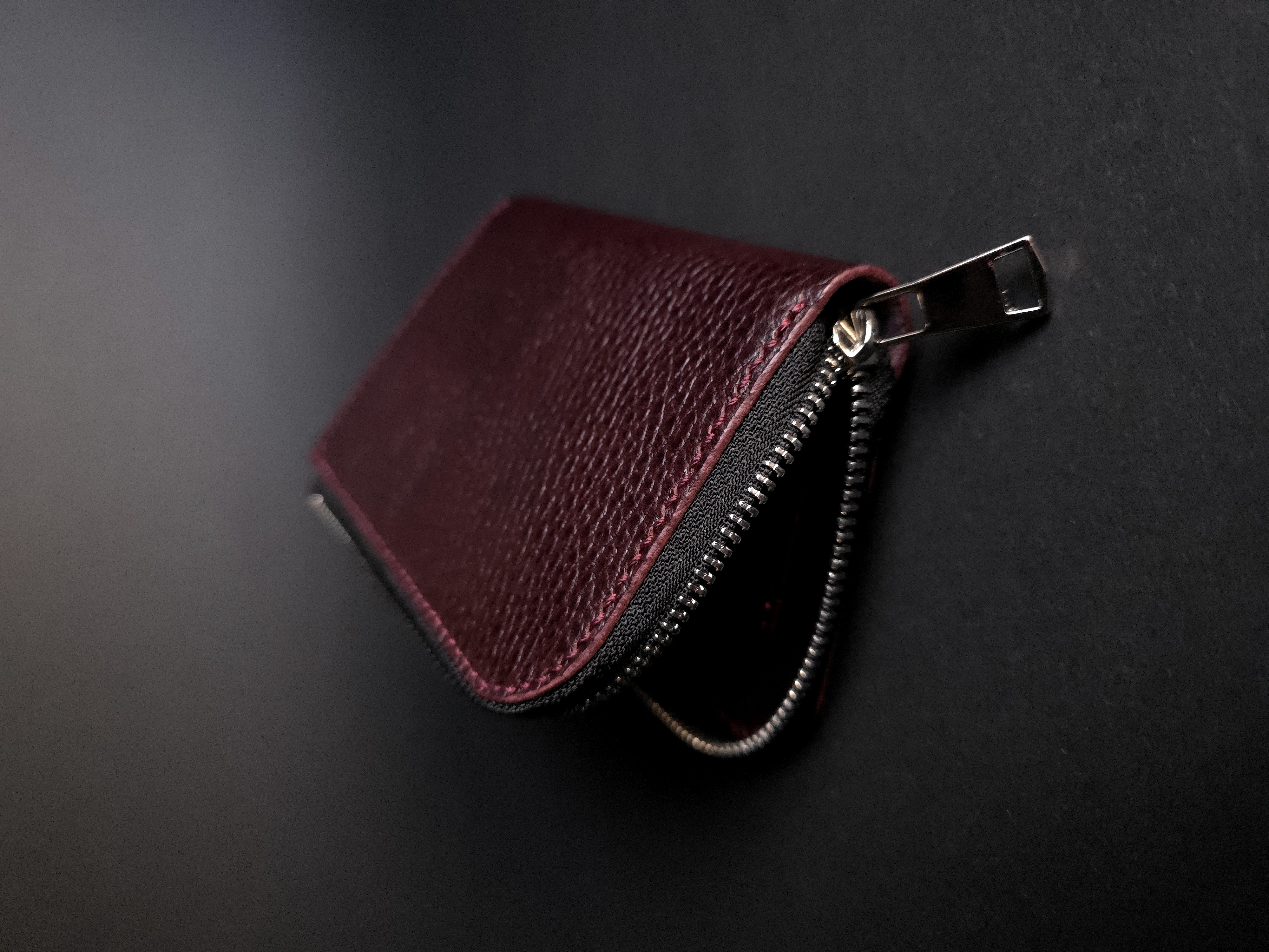 Burgundy Full Grain Leather L-Shape Wallet