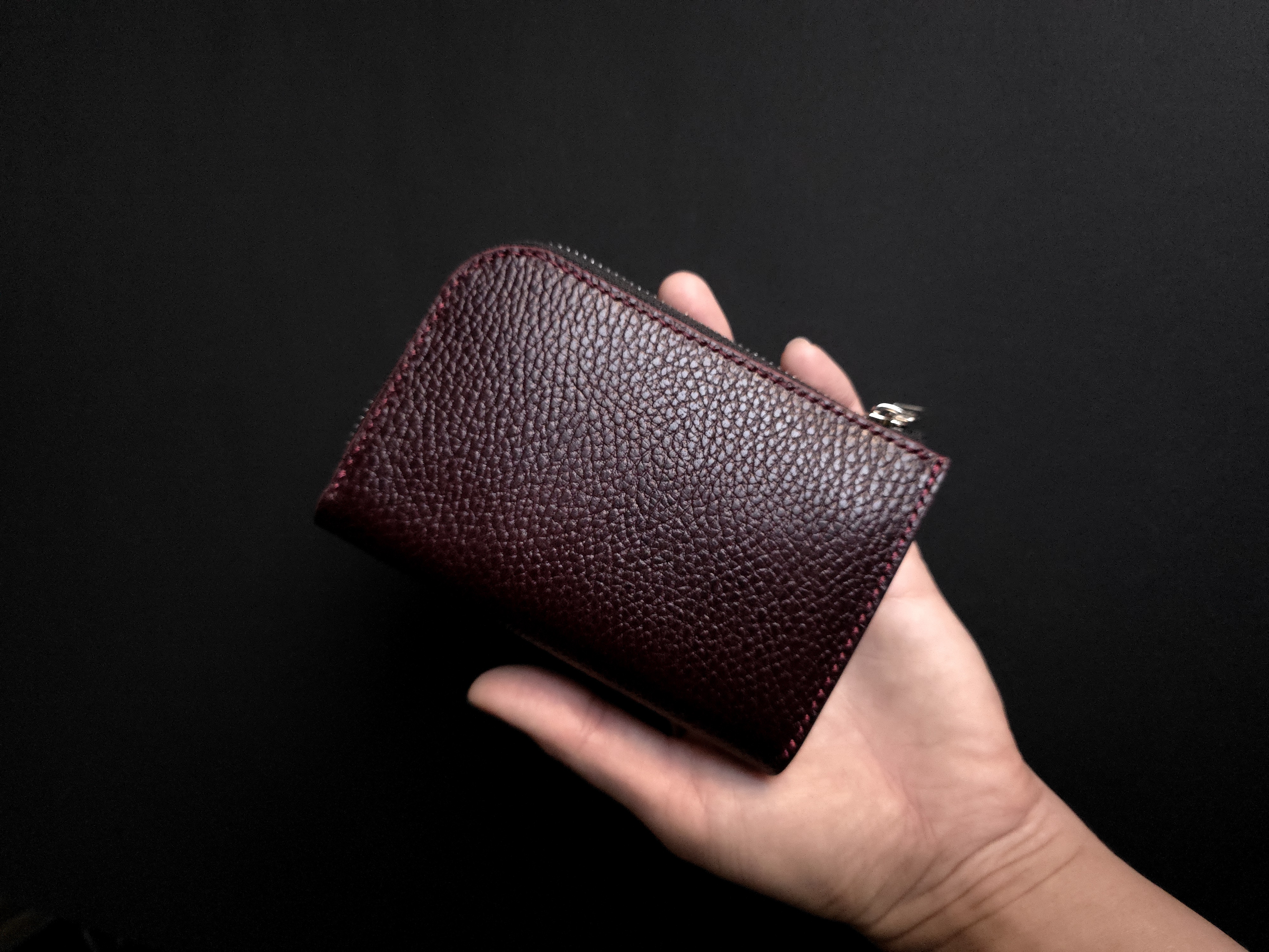 Burgundy Full Grain Leather L-Shape Wallet