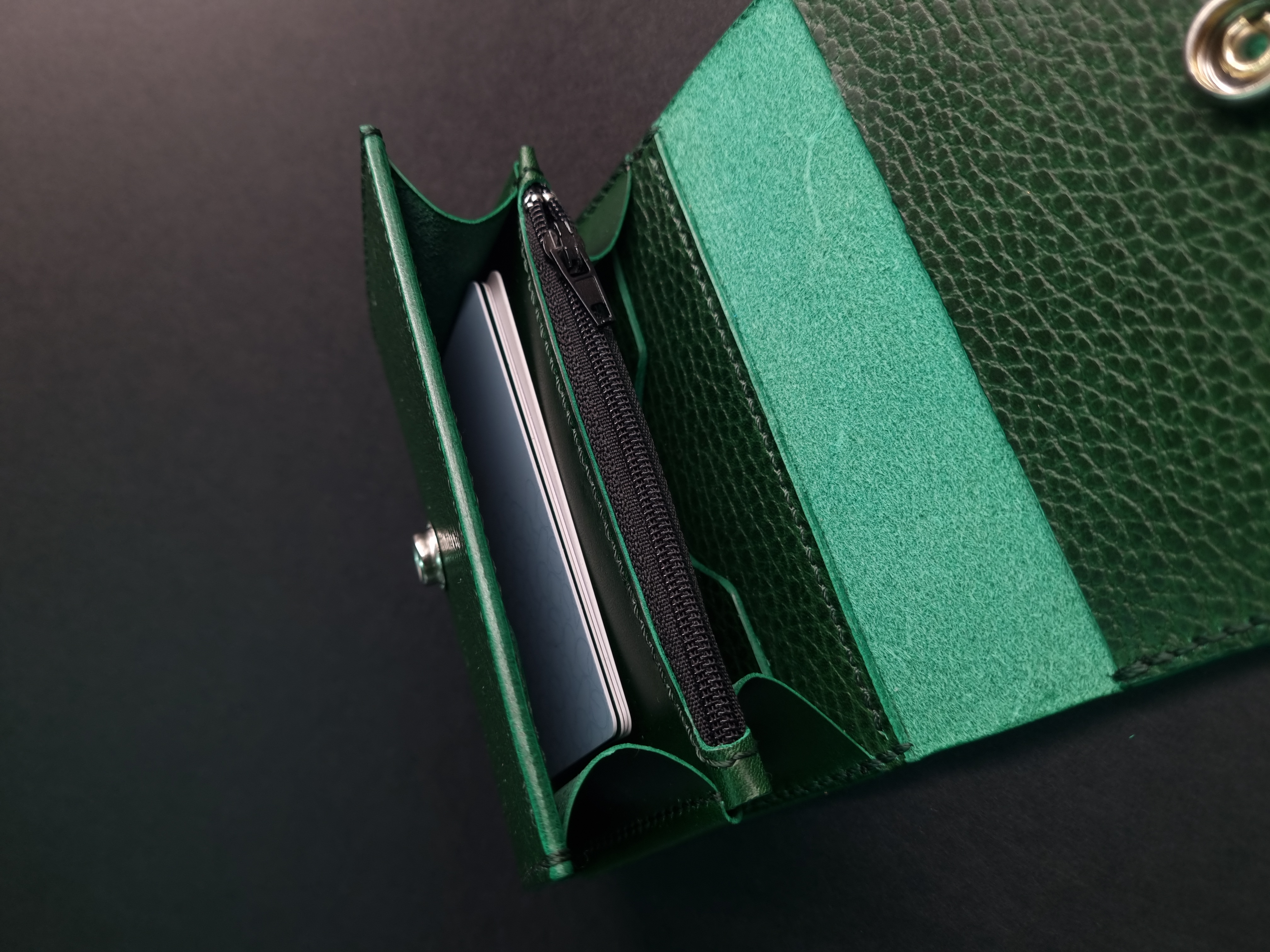 Handcrafted Green Leather Flap Wallet