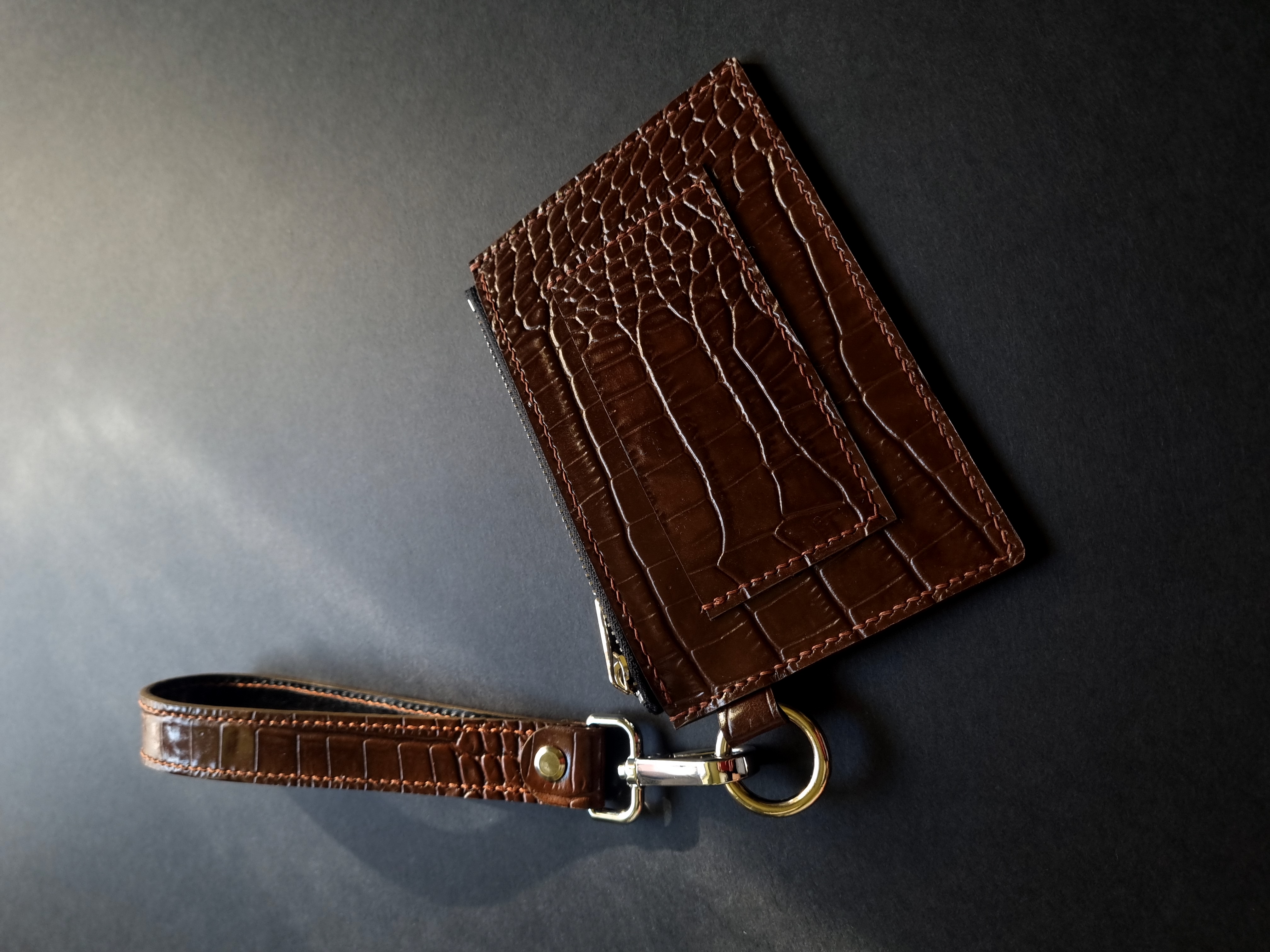 Compact Crocodile Print Card Holder