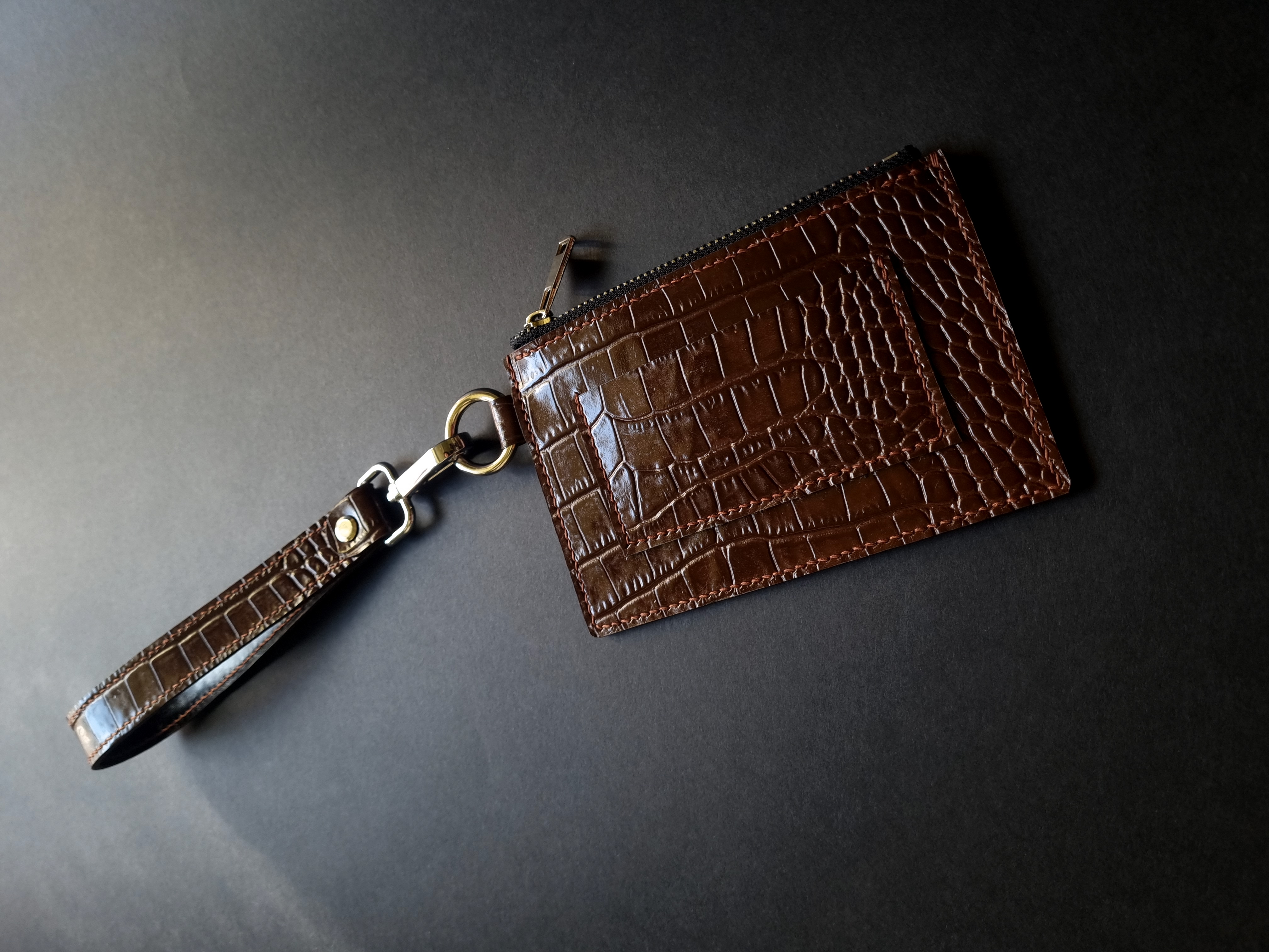 Compact Crocodile Print Card Holder