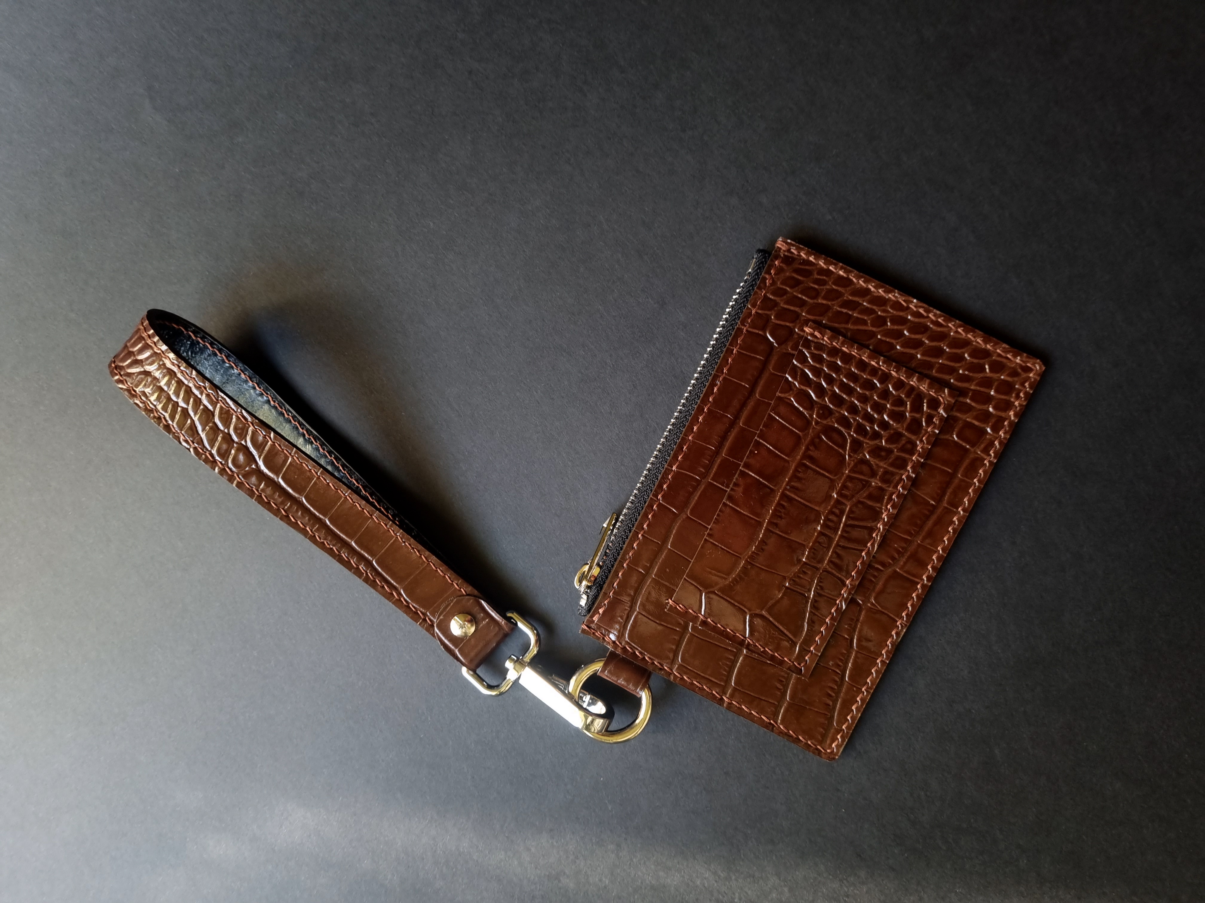 Compact Crocodile Print Card Holder