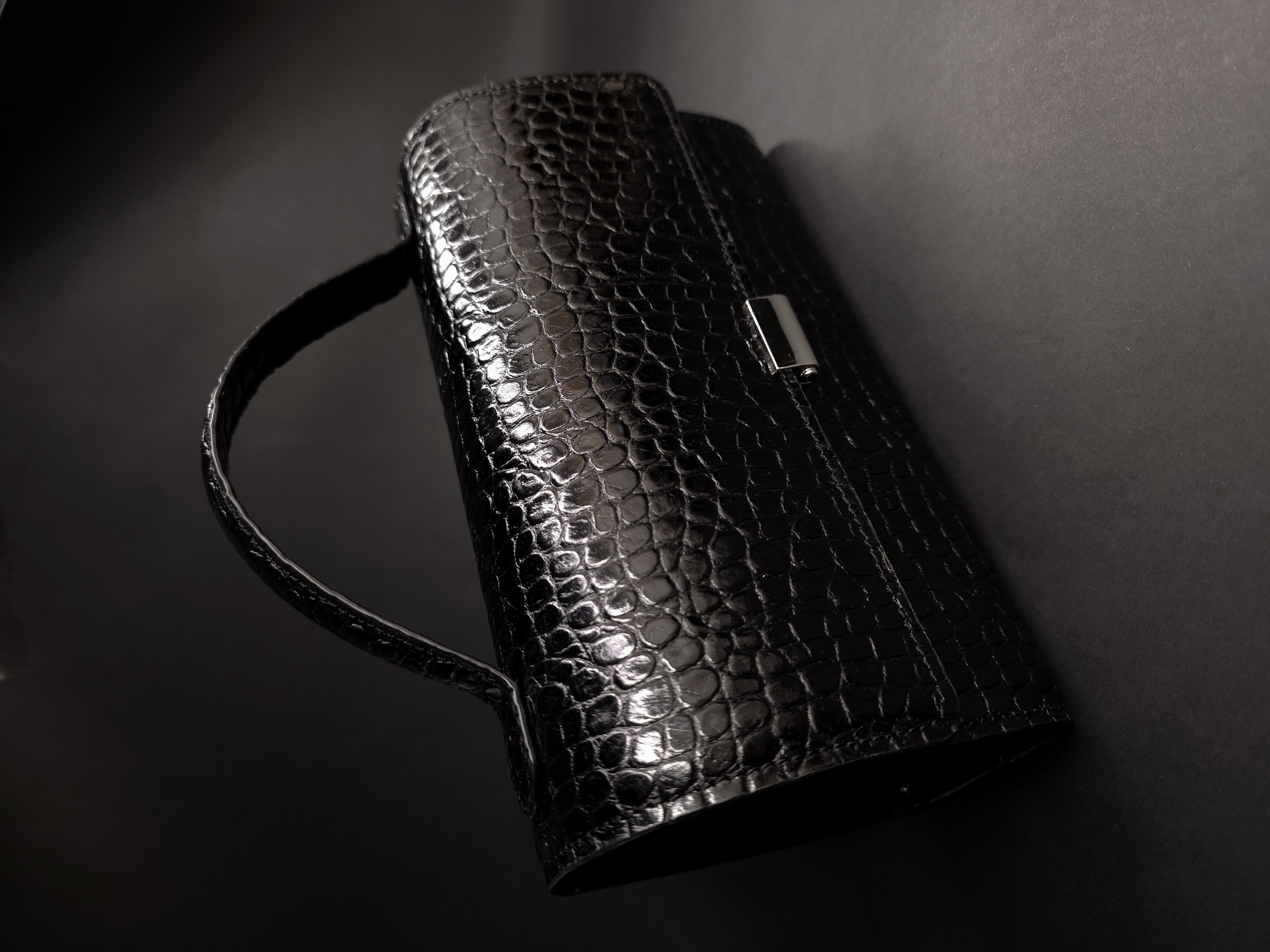 Black glossy finish top handle clutch