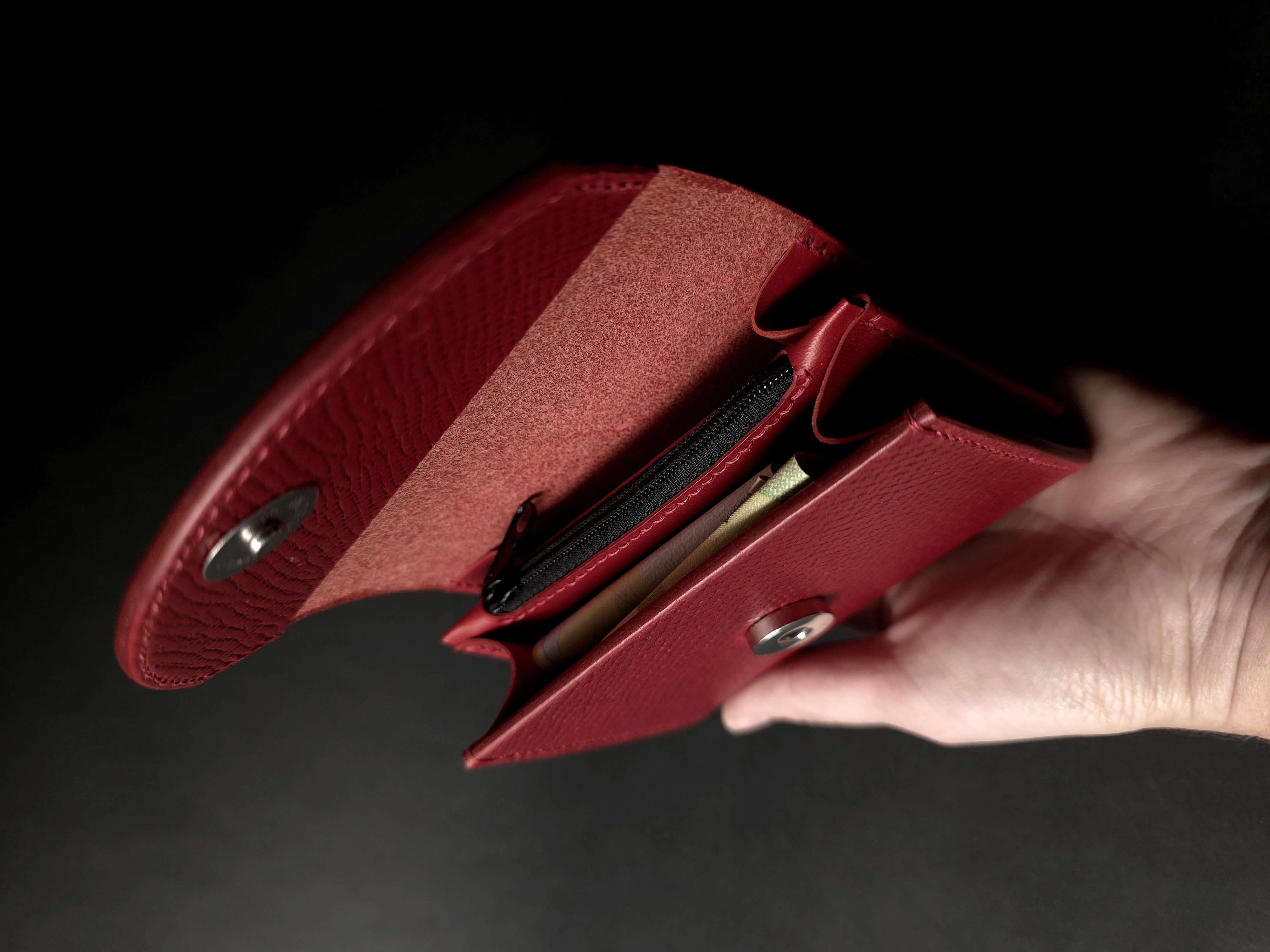 Red Full Grain Leather Flap Wallet with Coin Pouch