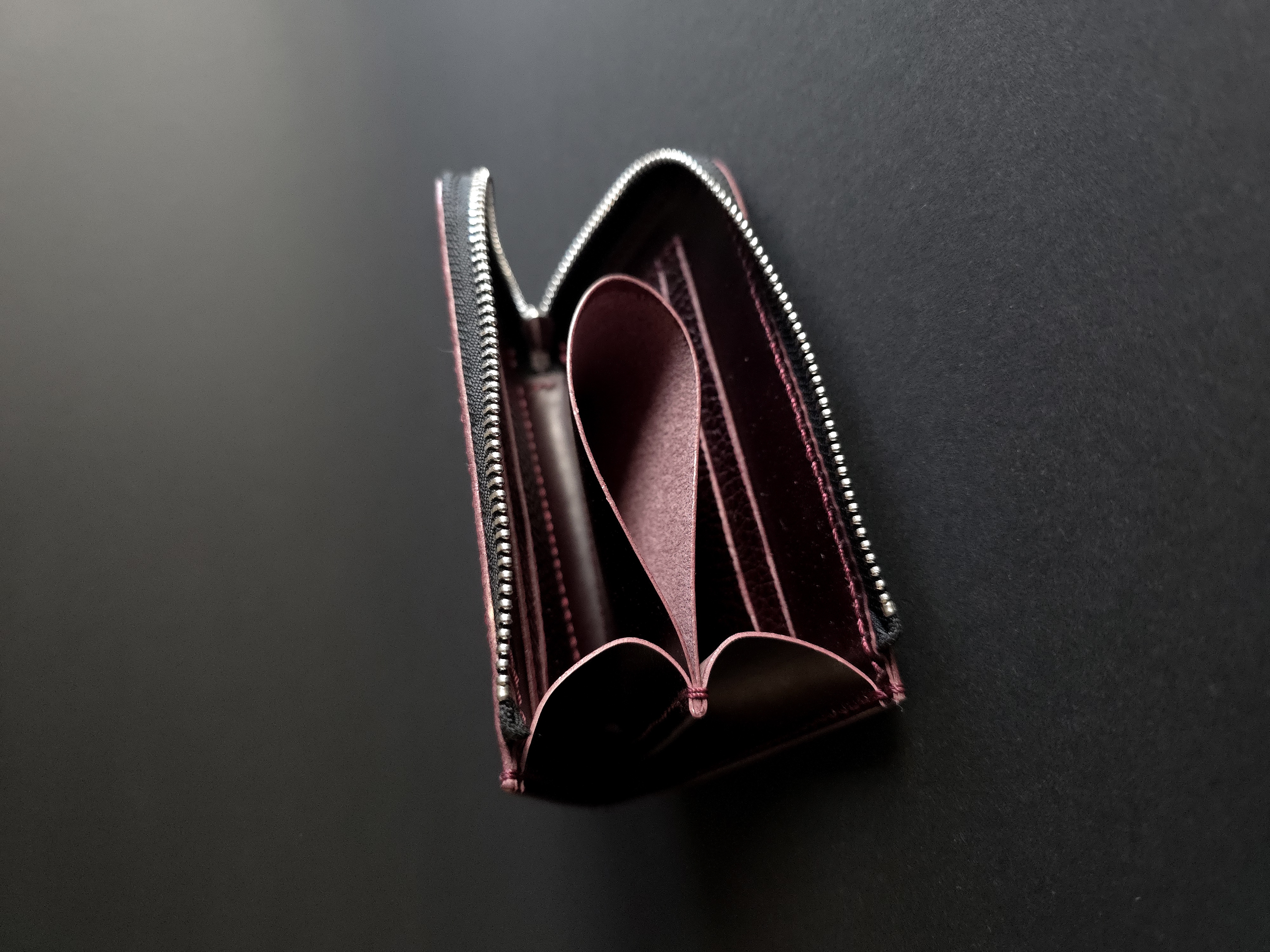 Burgundy Full Grain Leather L-Shape Wallet