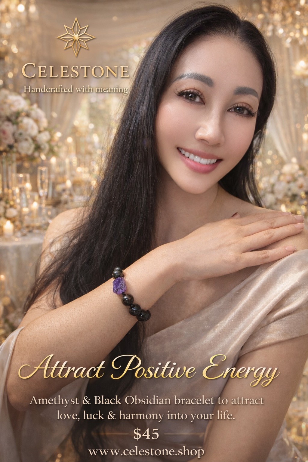 Amethyst & Black Obsidian Bracelet