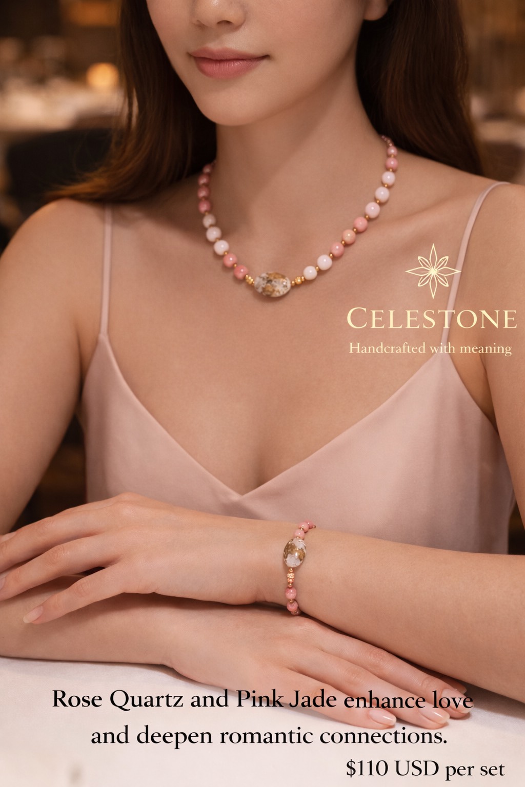 Rose Quartz & Pink Jade Jewelry Set