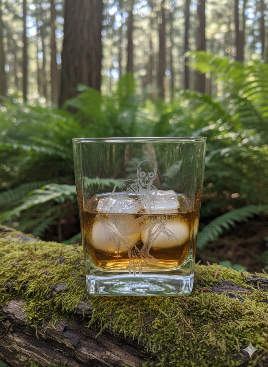 The "Rake" etched Whiskey Glass