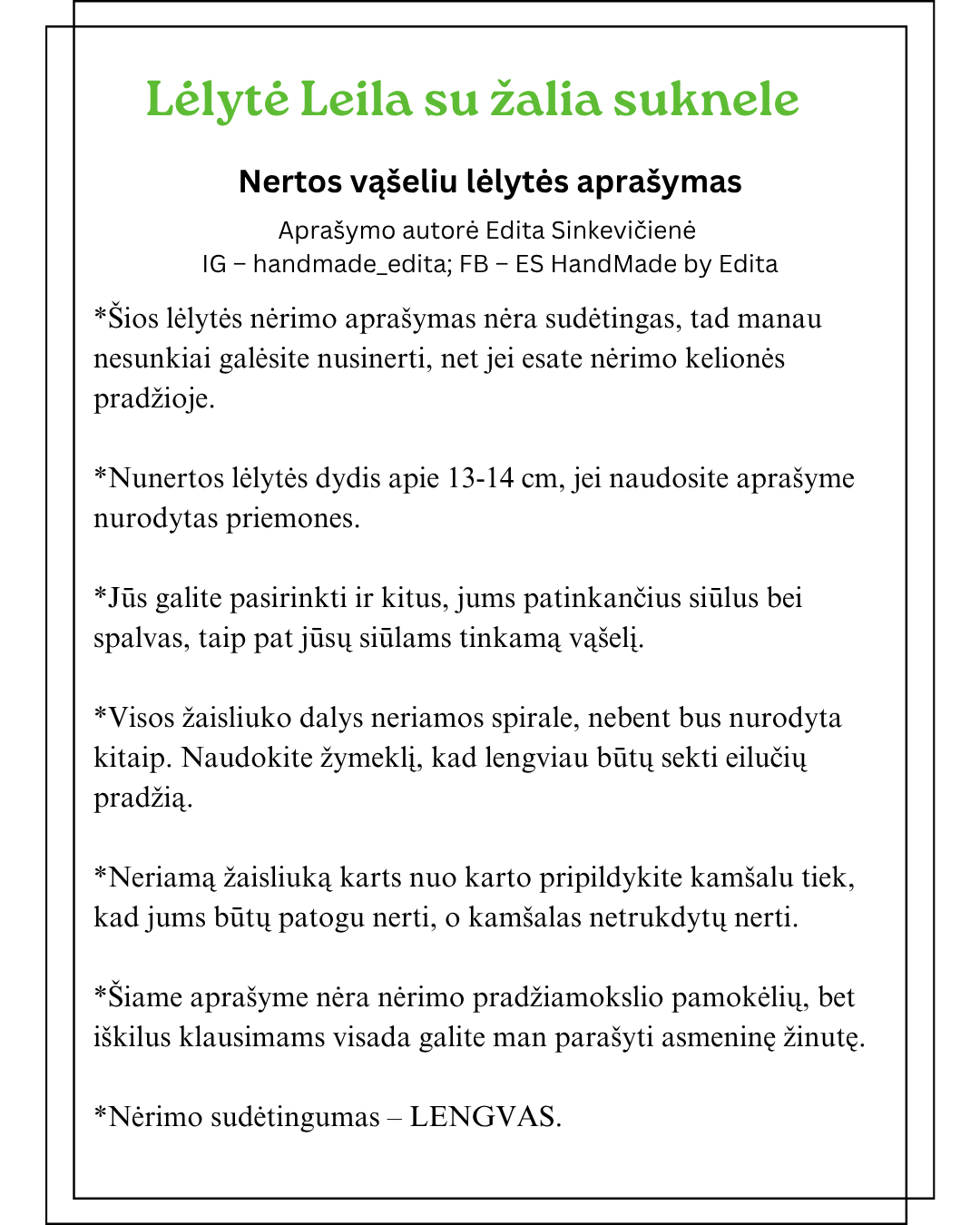 Lėlytė Leila nėrimo vąšeliu aprašymas