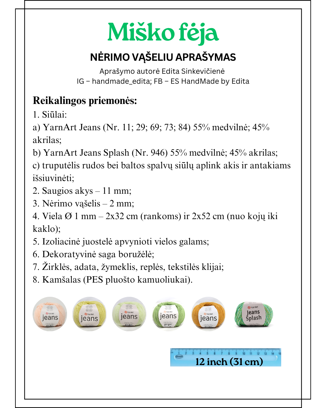 Lėlytė Miško Fėja nėrimo vąšeliu aprašymas