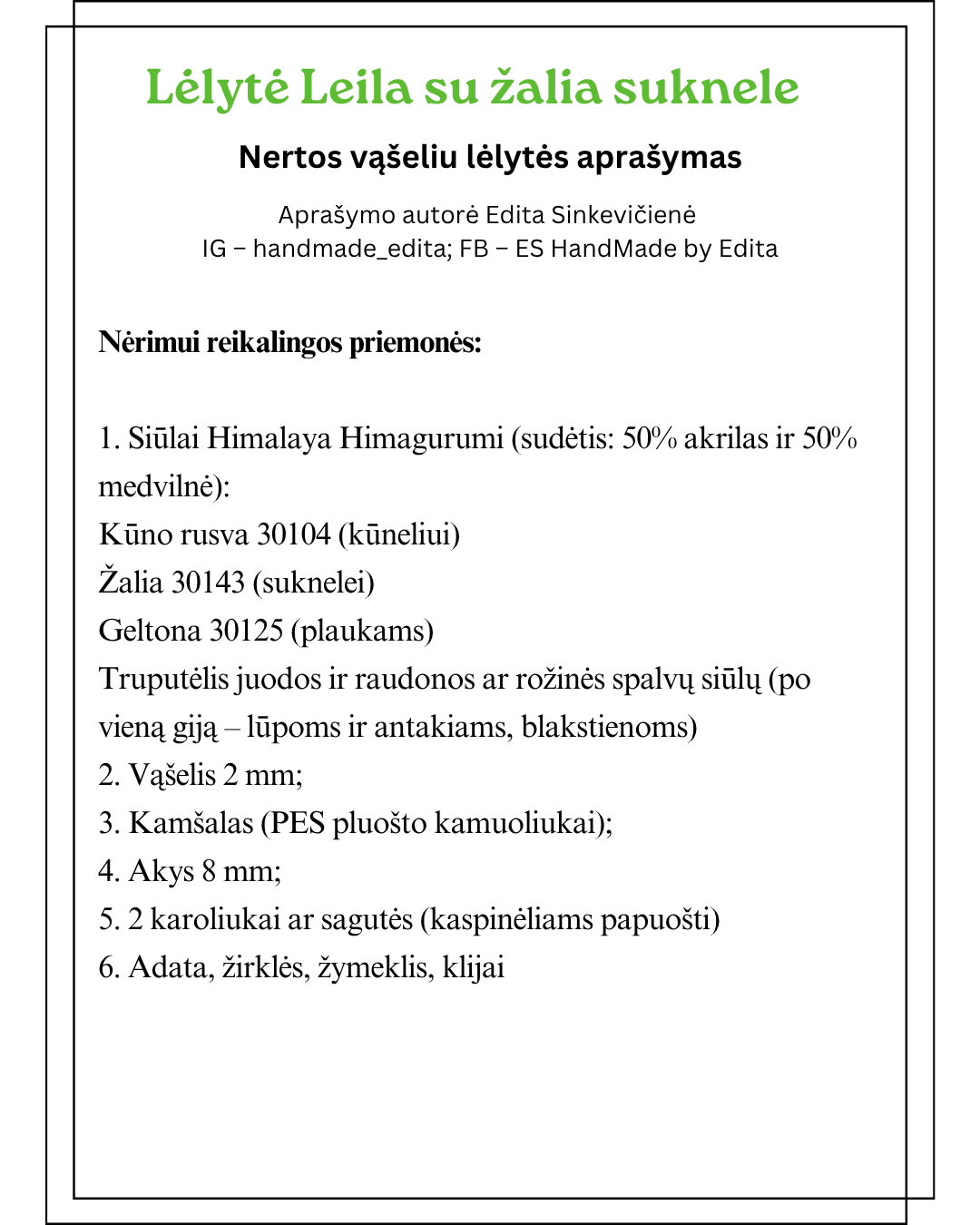 Lėlytė Leila nėrimo vąšeliu aprašymas