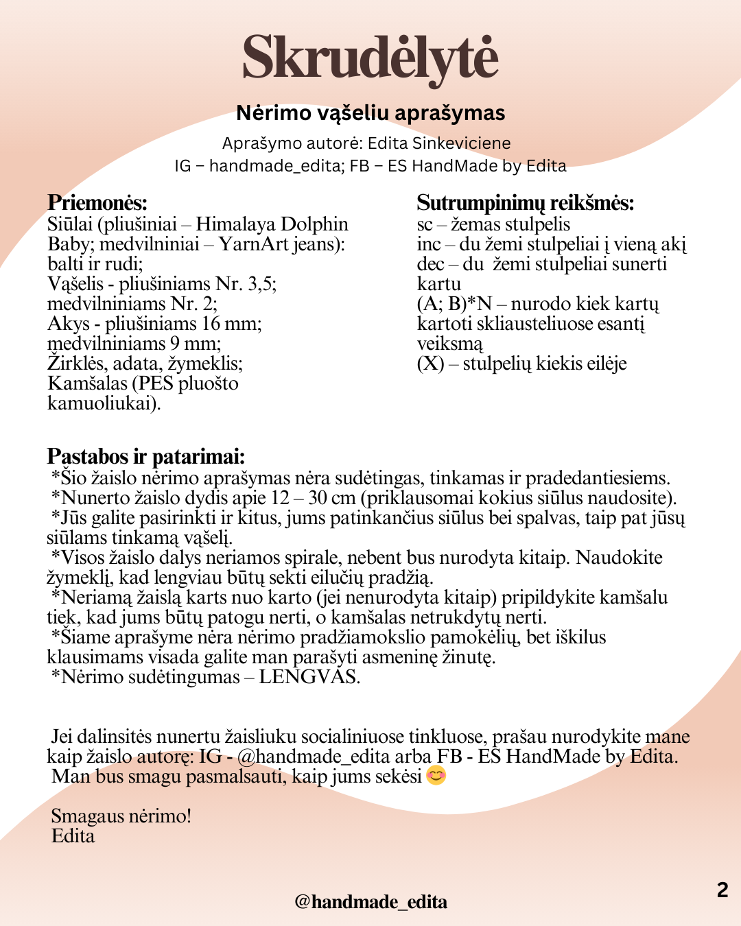 Lėlė-skruzdėlė nėrimo vąšeliu aprašymas