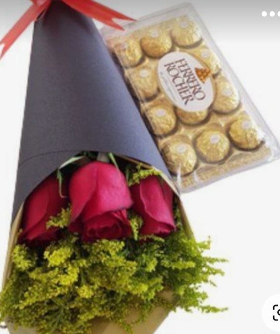 Buquê  3 Rosas Vermelhas  FERRERO ROCHE 