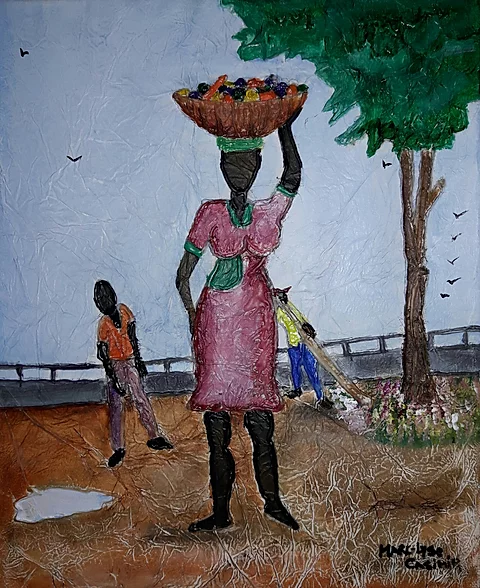 African Village Life Painting