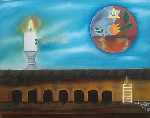 Surreal Candle and Key Painting