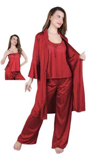 Red Satin Nightwear Set