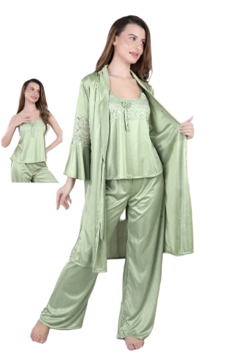 Micro Satin 3-Piece Nightwear Set