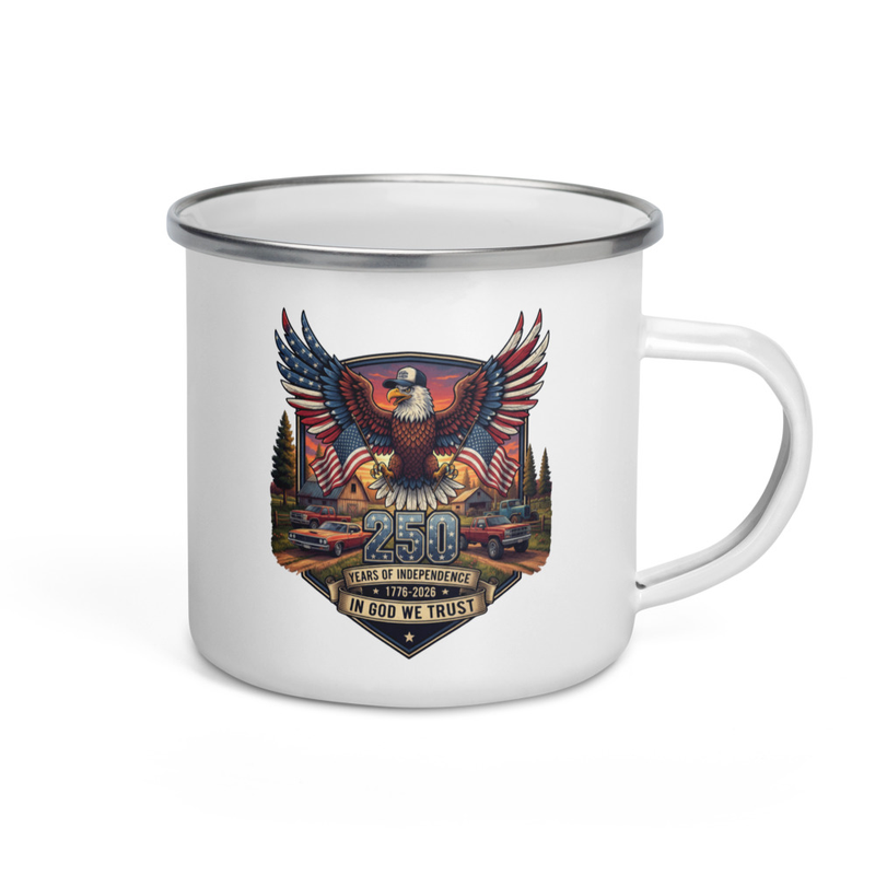 America 250 Patriotic Eagle/Flag Country Theme Mug – Enamel