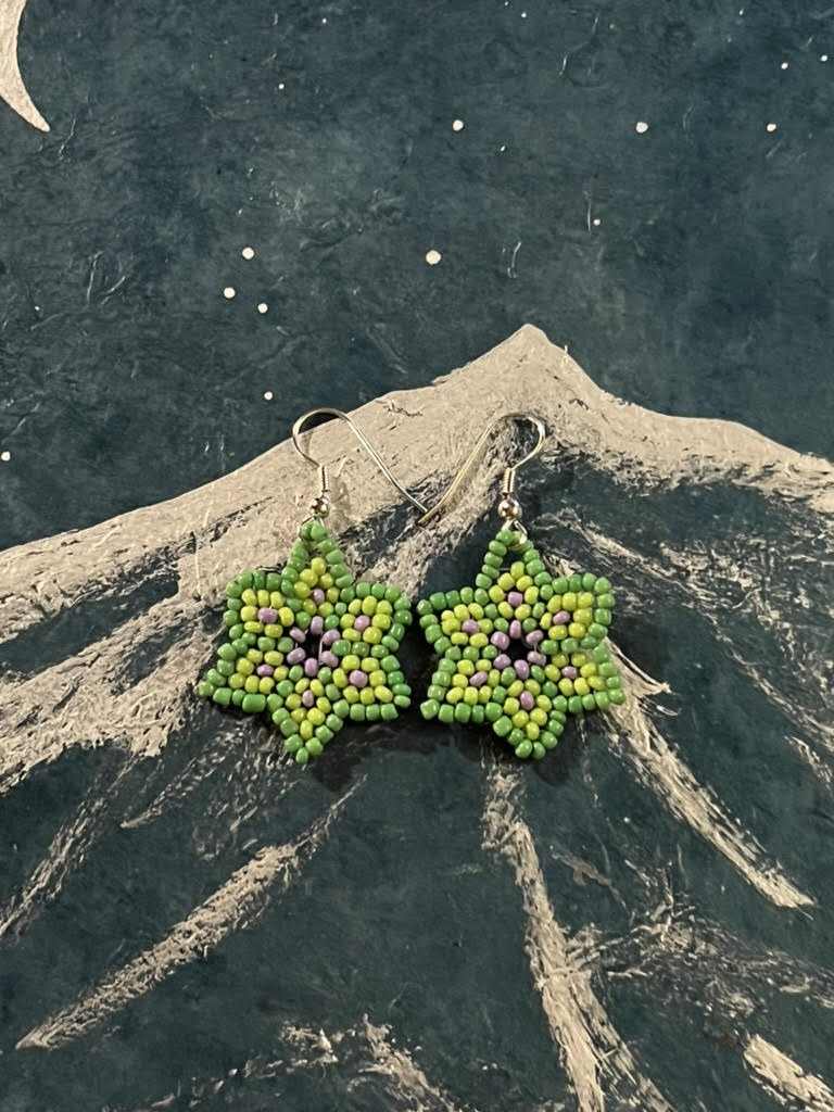Green & Purple Flower Earrings