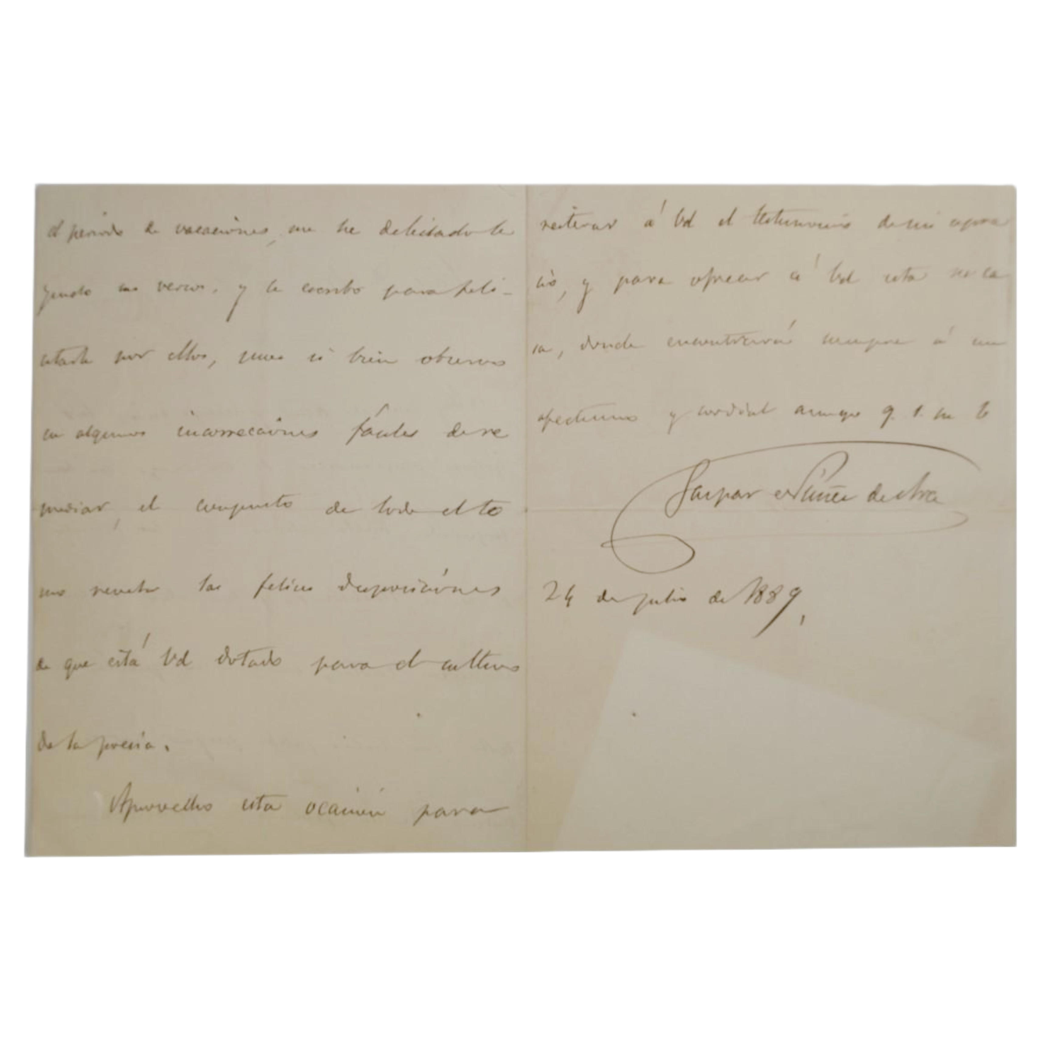 CARTA MANUSCRITA DE GASPAR NUÑEZ DE ARCE DIRIGIDA A RICARDO CATARINEU