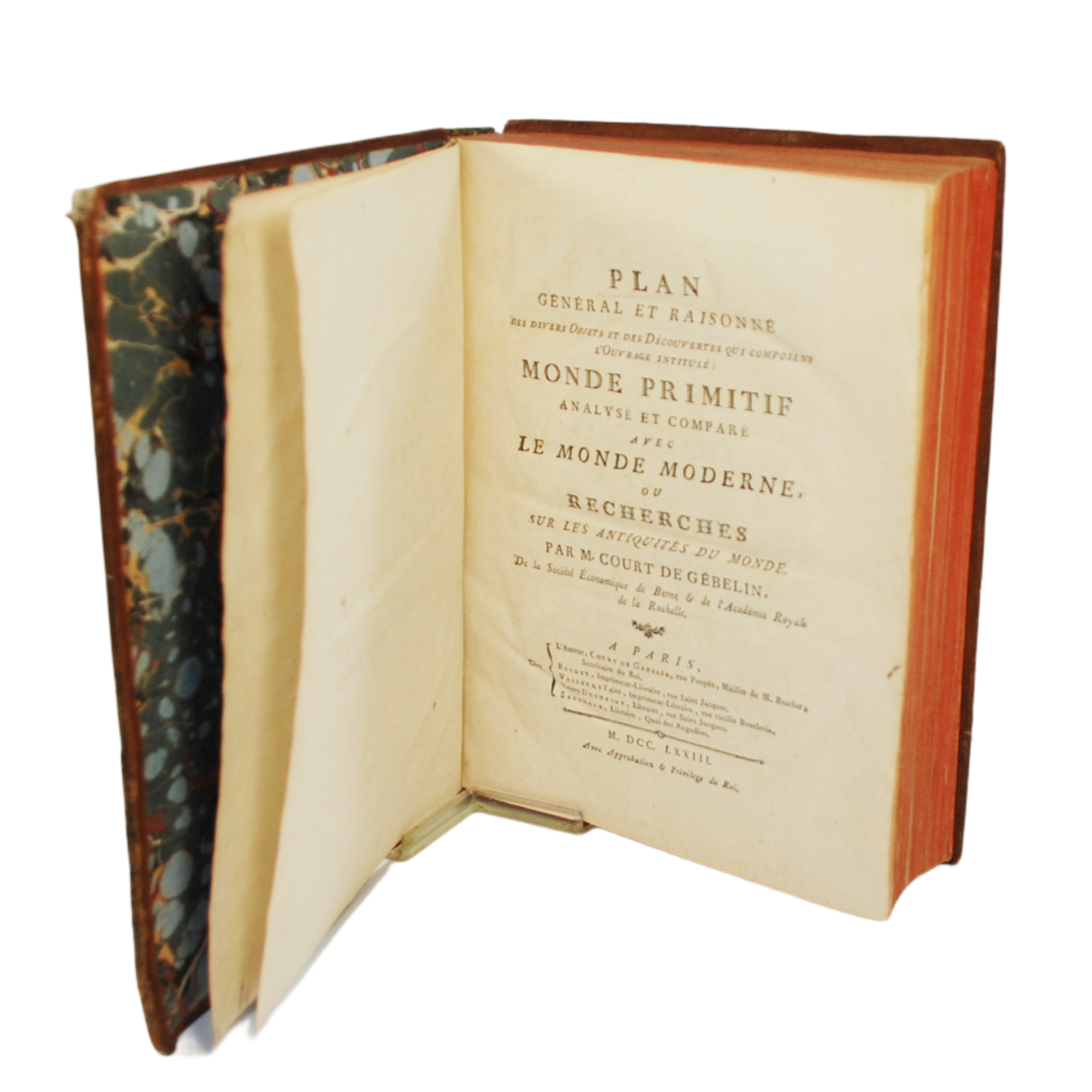 PLAN GÉNÉRAL ET RAISONNÉ DES DIVERS OBJETS ET DES DÉCOUVERTES QUI COMPOSENT L'OUVRAGE INTITULÉ: MONDE PRIMITIF ANALYSÉ ET COMPARÉ AVEC LE MONDE MODERNE, OU RECHERCHES SUR LES ANTIQUITÉS DU MONDE PAR M. COURT DE GÉBELIN.