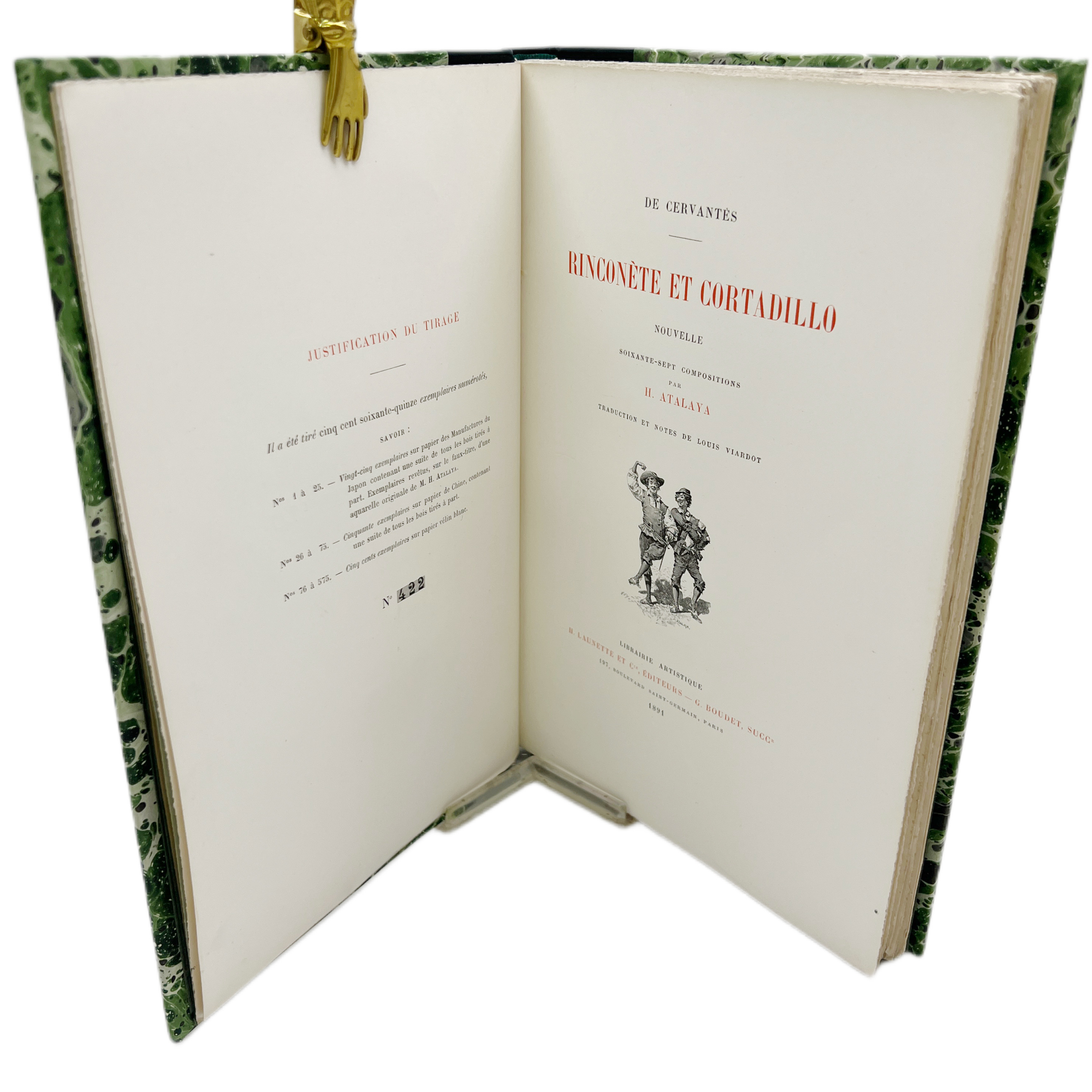DE CERVANTES - RINCONÈTE ET CORTADILLO NOUVELLE - SOIXANTE SEPT COMPOSITIONS PAR H. ATALAYA. TRADUCTION ET NOTES DE LOUIS VIARDOT