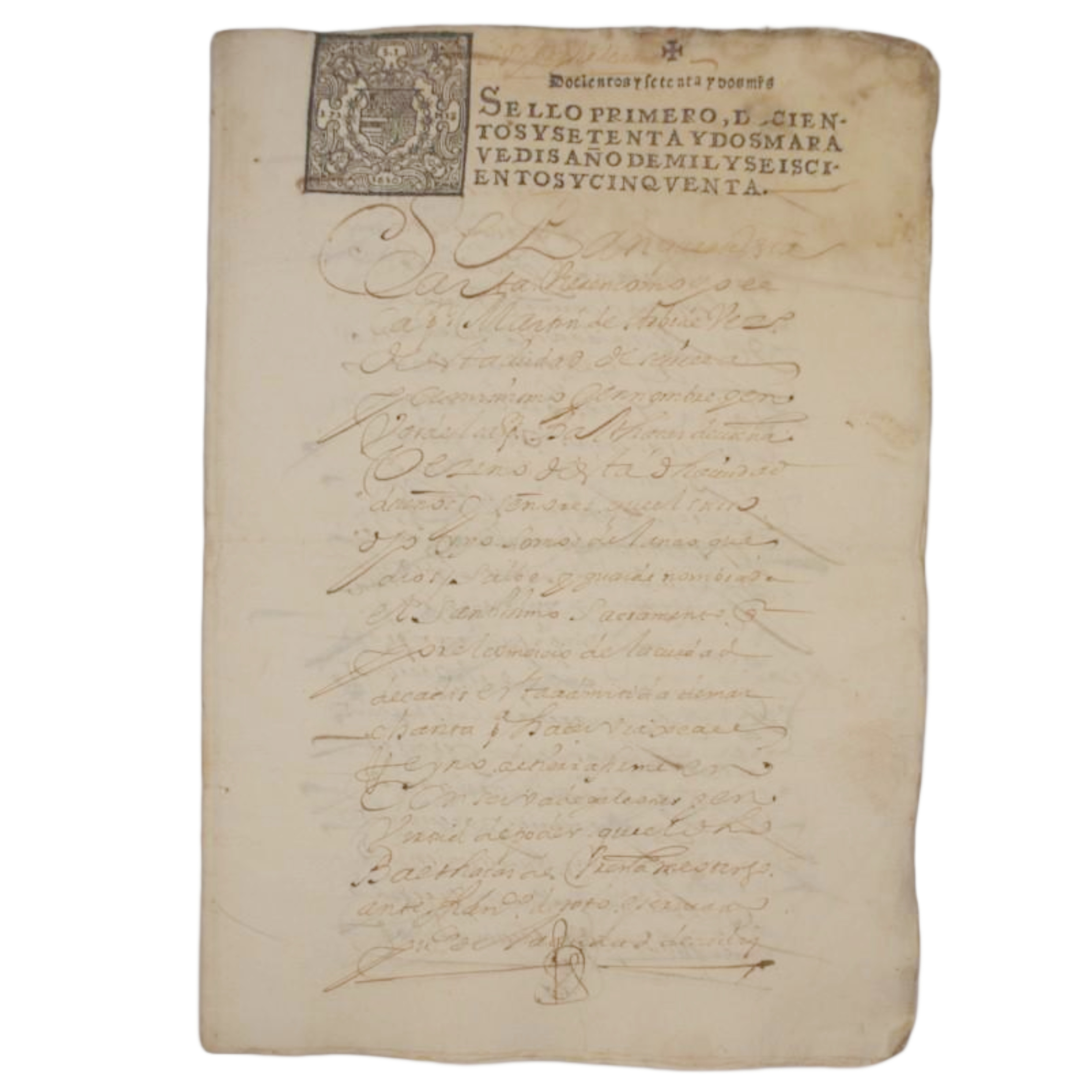 SELLO 1º FELIPE IV - PODER PARA MERCANCÍAS (272 MARAVEDIS) - 1650