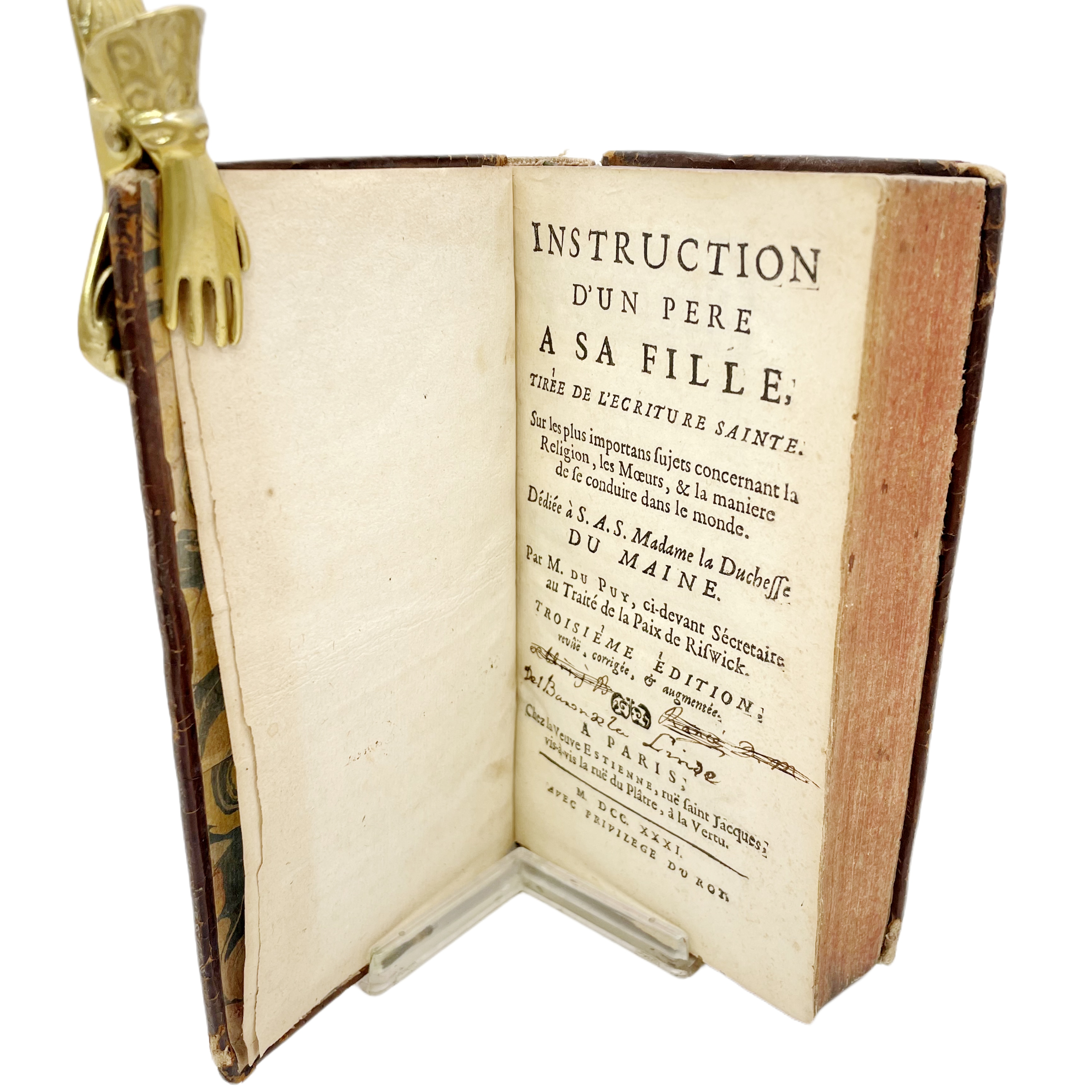 INSTRUCTION D'UN PERE A SA FILLE, TIREE DE L'ECRITURE SAINTE. SUR LE PLUS IMPORTANTS SUJETS CONCERNANT LA RELIGION, LES MOEURS, & LA MANIERE DE SE CONDUIRE DANS LE MONDE.