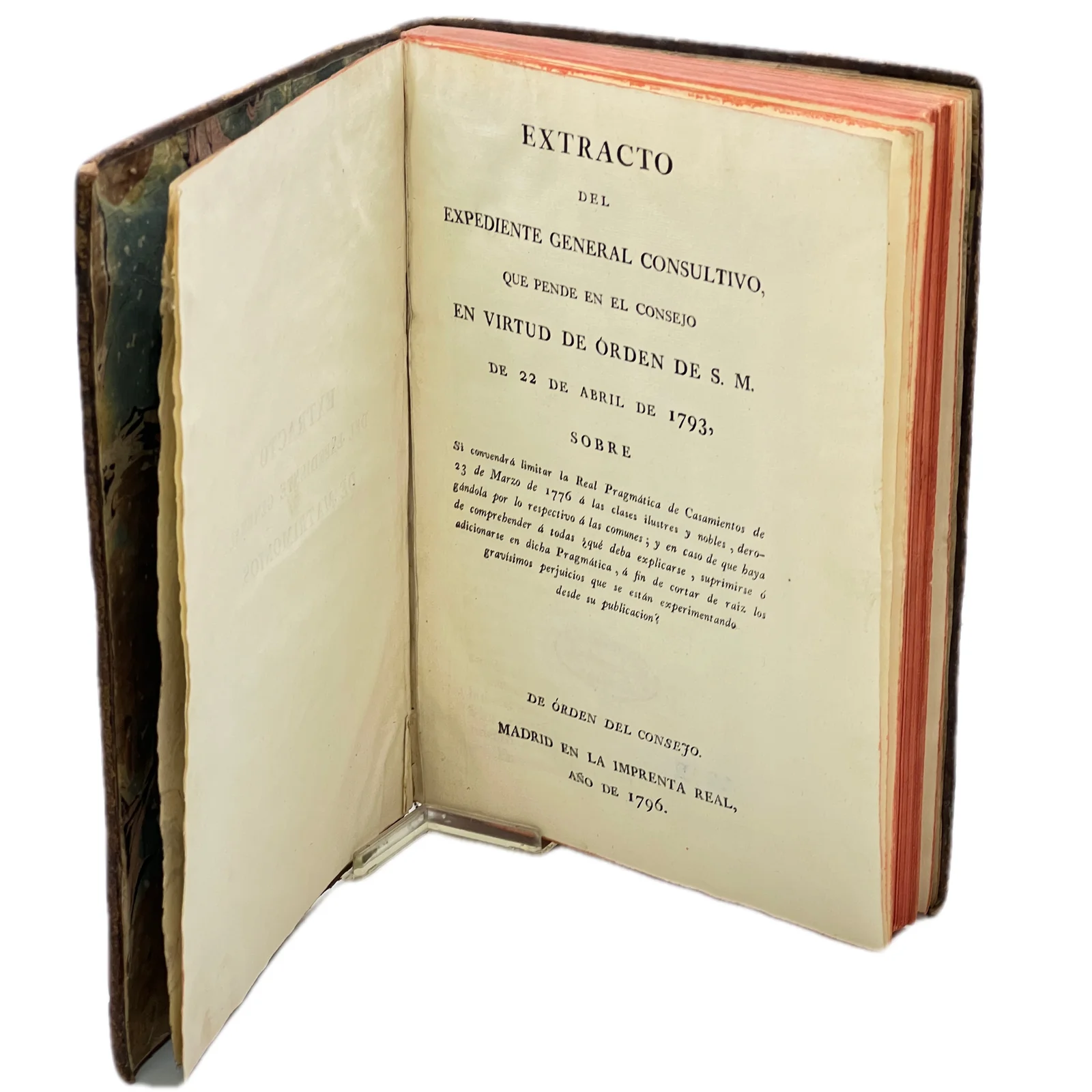 EXTRACTO DEL EXPEDIENTE GENERAL CONSULTIVO, QUE PENDE EN EL CONSEJO EN VIRTUD DE ÓRDEN DE S. M. DE 22 DE ABRIL DE 1793 SOBRE SI CONVENDRÁ LIMITAR LA REAL PRAGMÁTICA DE CASAMIENTOS DE 2 DE MARZO DE 1776 A LAS CLASES ILUSTRES Y NOBLES, DEROANDOLA POR L