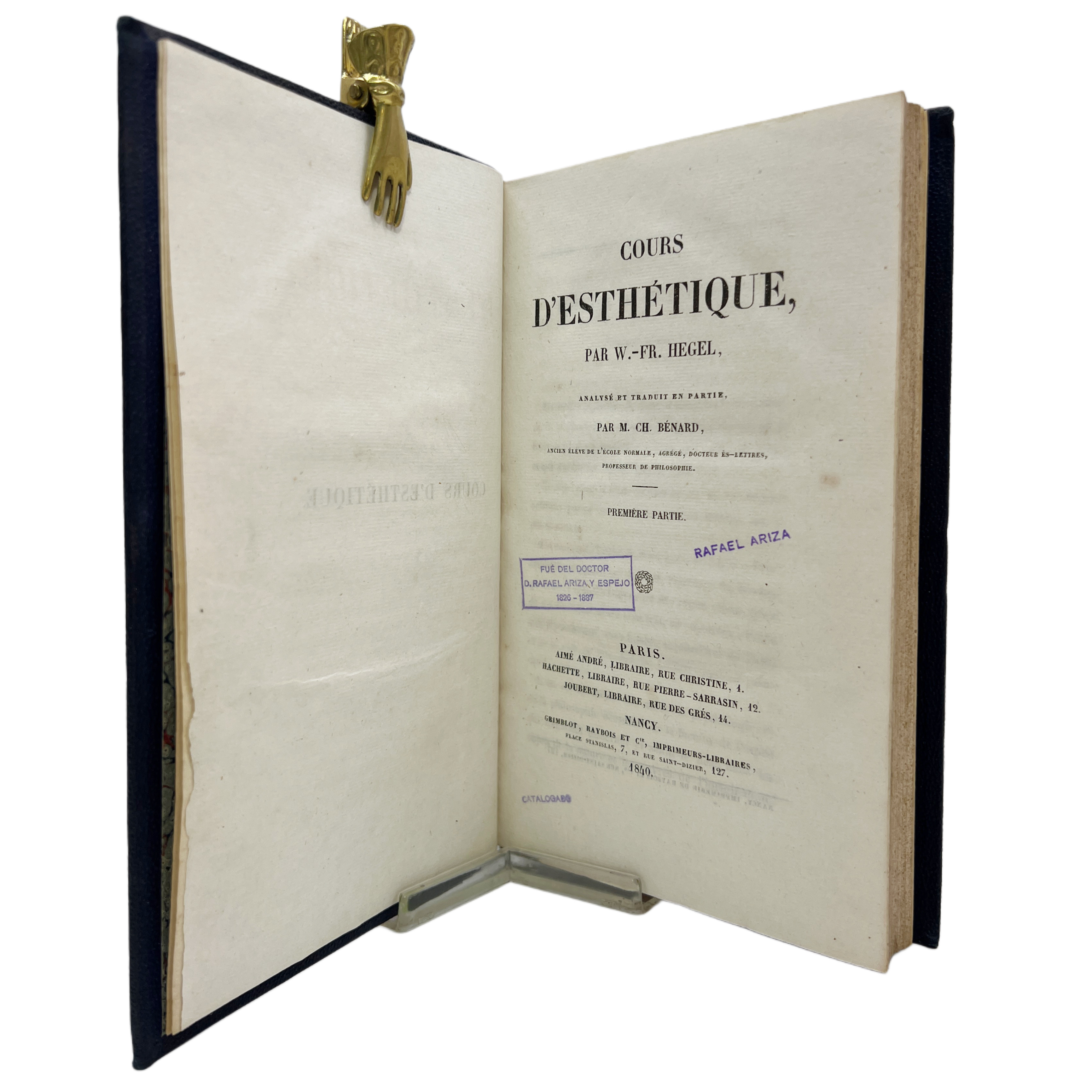 COURS D'ESTHÉTIQUE PAR..., ANALYSÉ ET TRADUIT EN PARTIE PAR M. CH. BÉRNARD