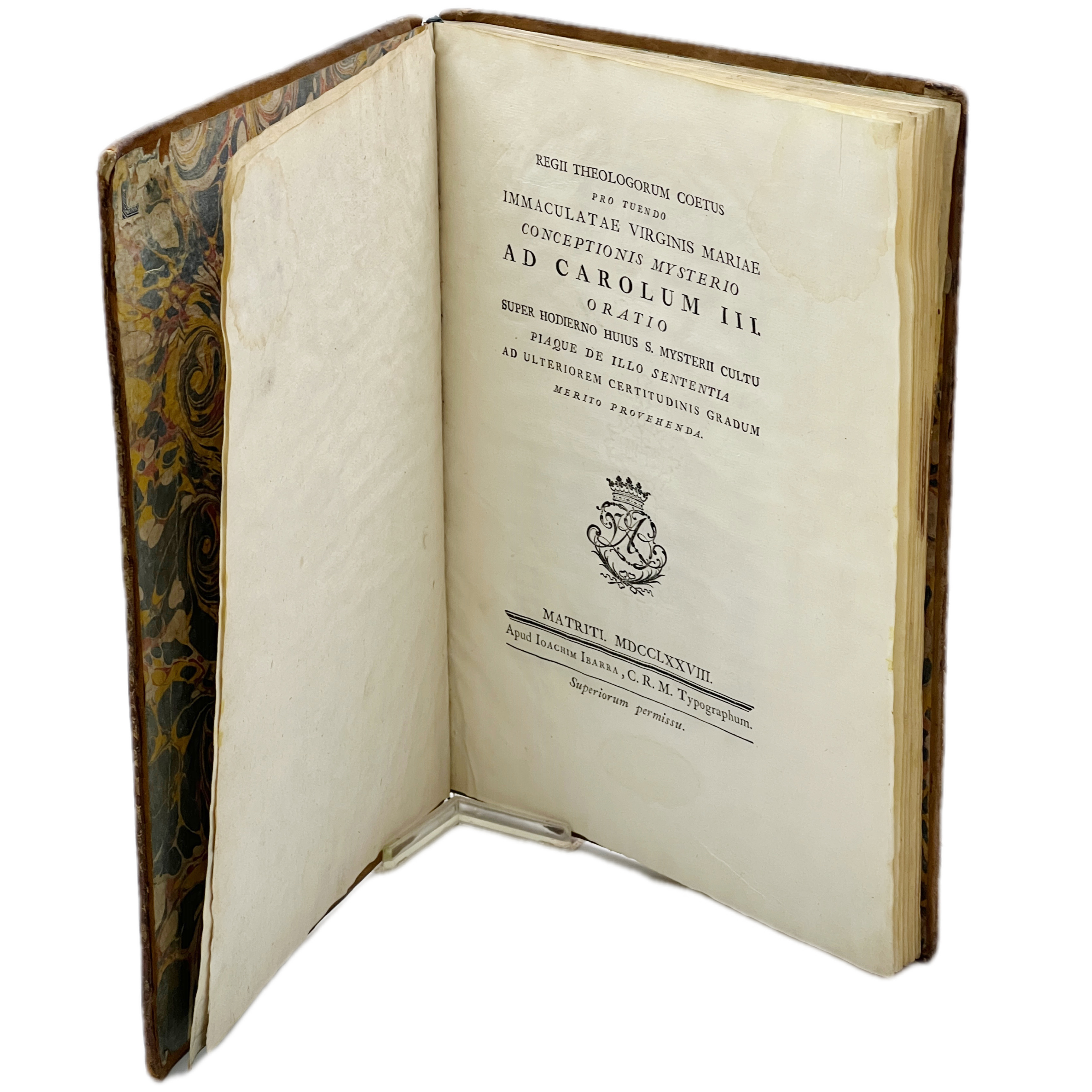 REGII THEOLOGORUM COETUS PRO TUENDO IMMACULATAE VIRGINIS MARIAE CONCEPTIONIS MYSTERIO AD CAROLUM III ORATIO SUPER HODIERNO HUIUS S. MYSTERII CULTU PIAQUE DE ILLO SENTENTIA AD ULTERIOREM CERTITUDINIS GRADUM MERITO PROUEHENDA