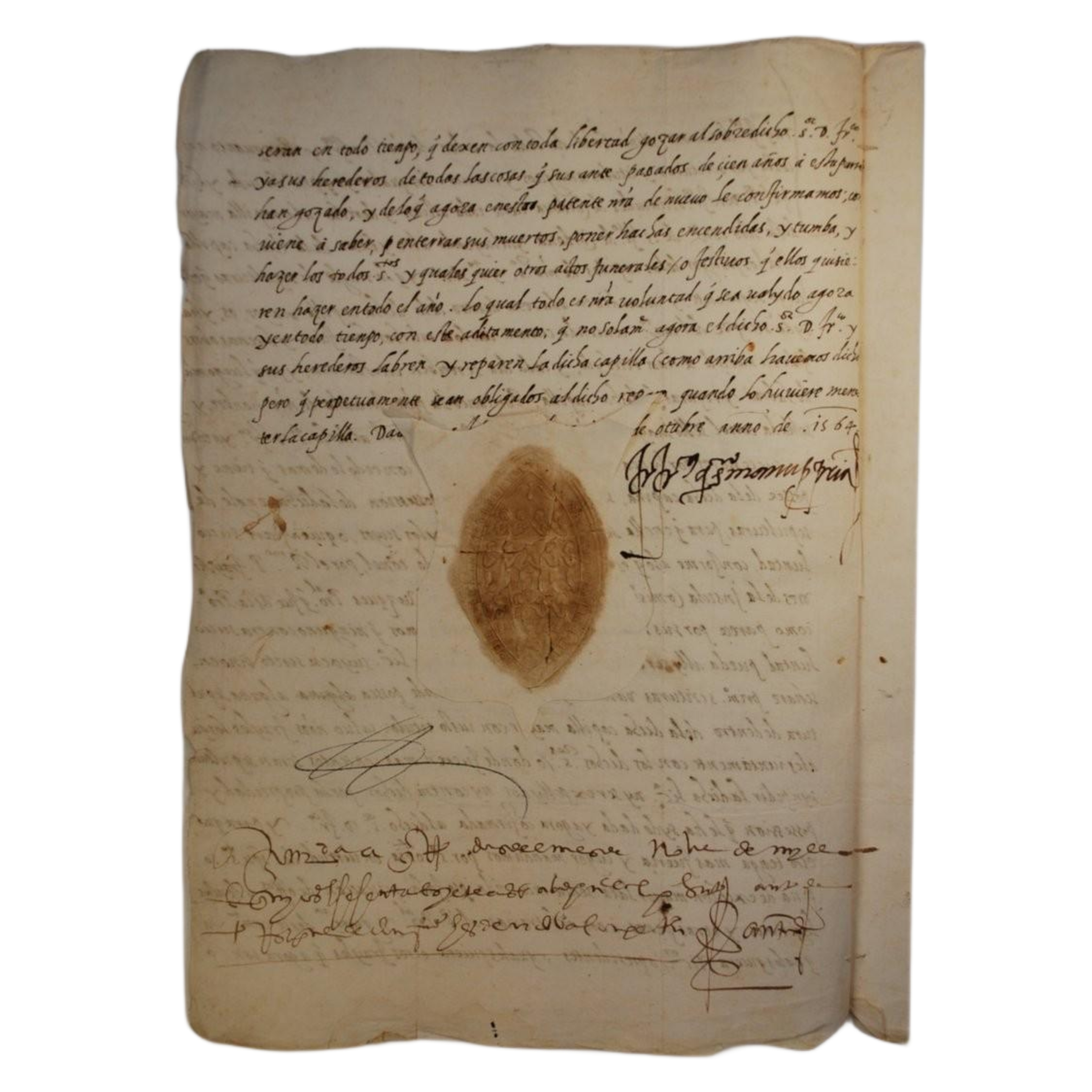 FRANCISCANOS - PERMISO DE ENTERRAMIENTO EN EL MONASTERIO - 1564