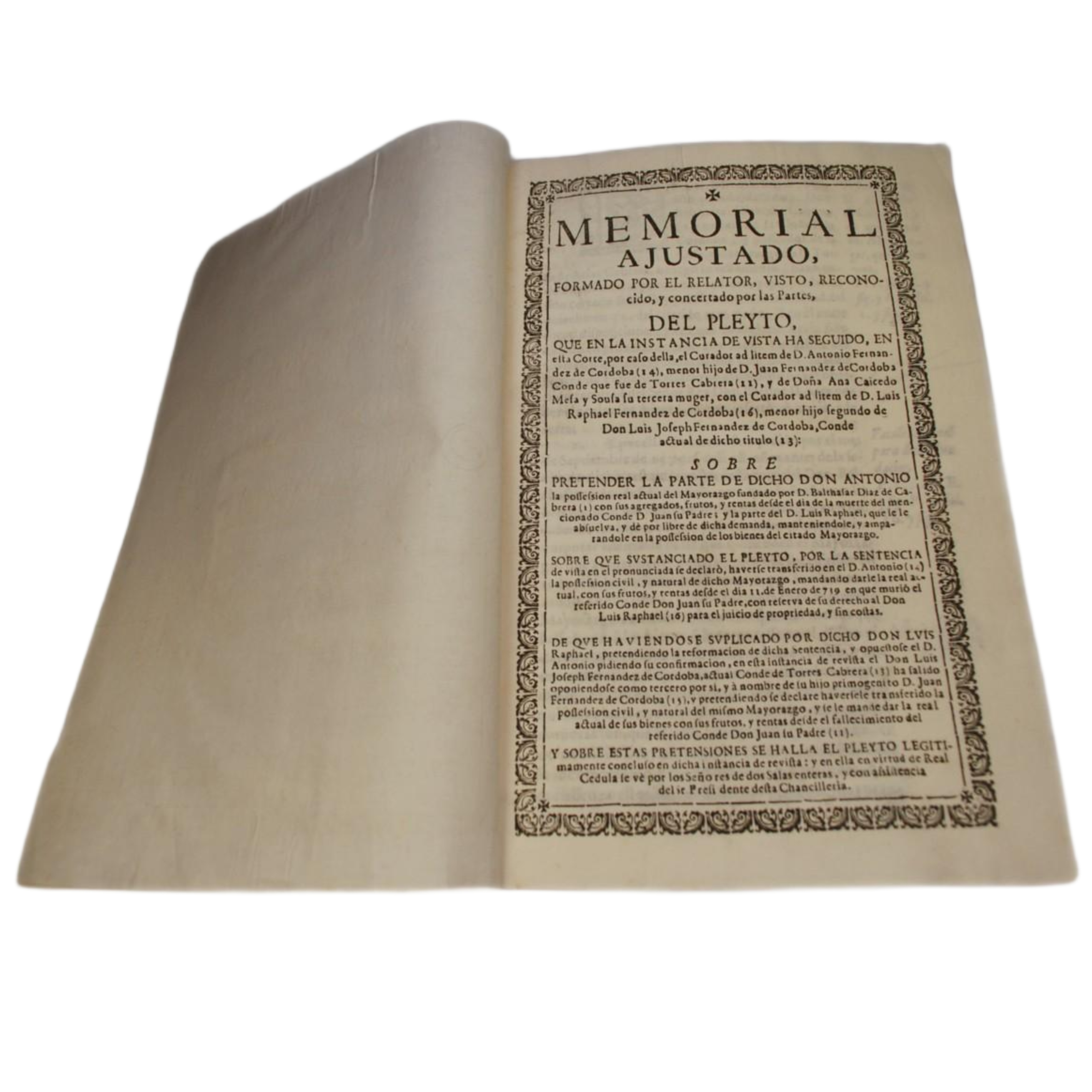 J. PIZARRO DE MEDINA - MEMORIAL DEL PLEITO SOBRE MAYORAZGO - 1754