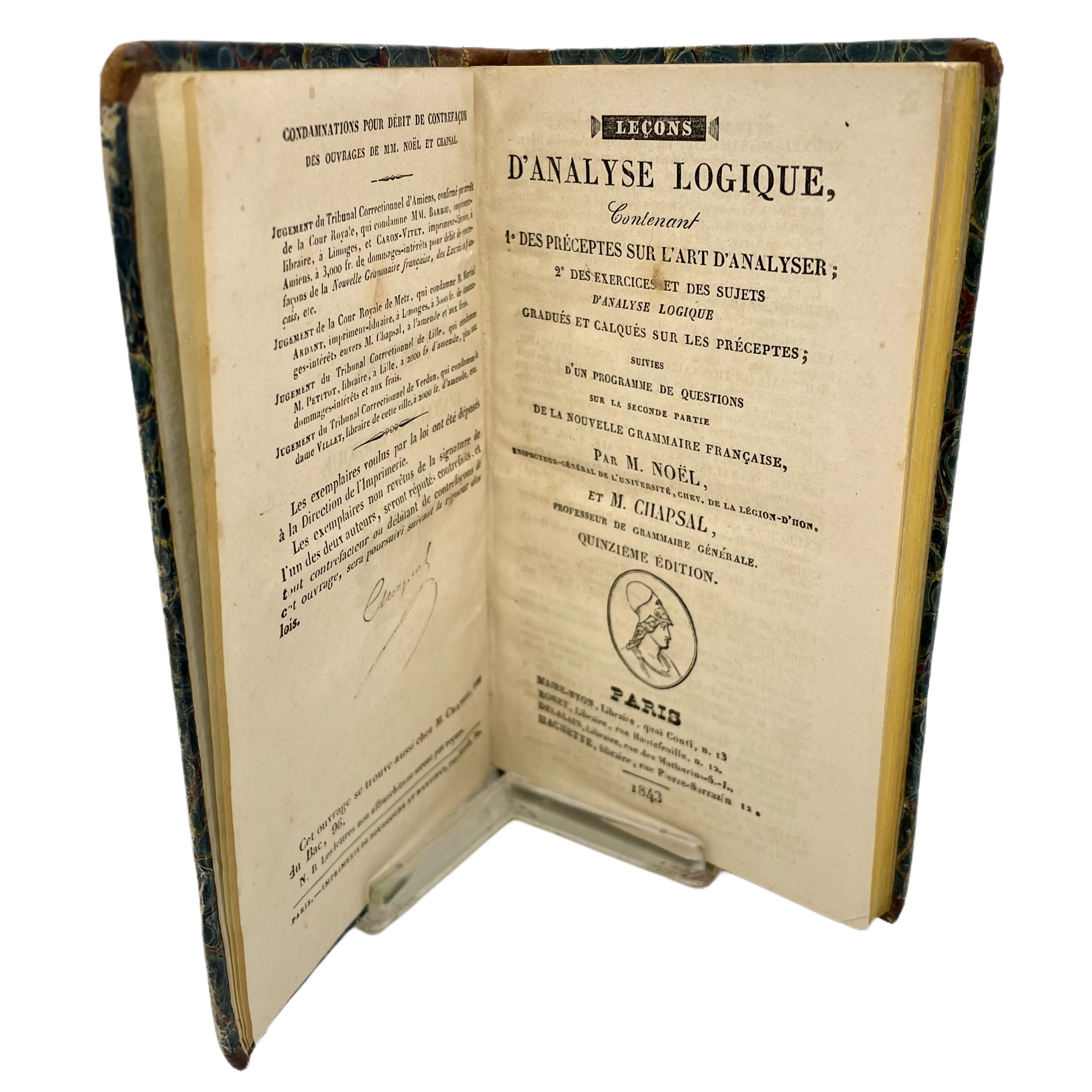 LEÇONS D'ANALYSE LOGIQUE, CONTENANT 1º DES PRÉCEPTES SUR L'ART D'ANALYSER; 2º EXERCISES ET DES SUJETS. QUINZIEME ÉDITION.